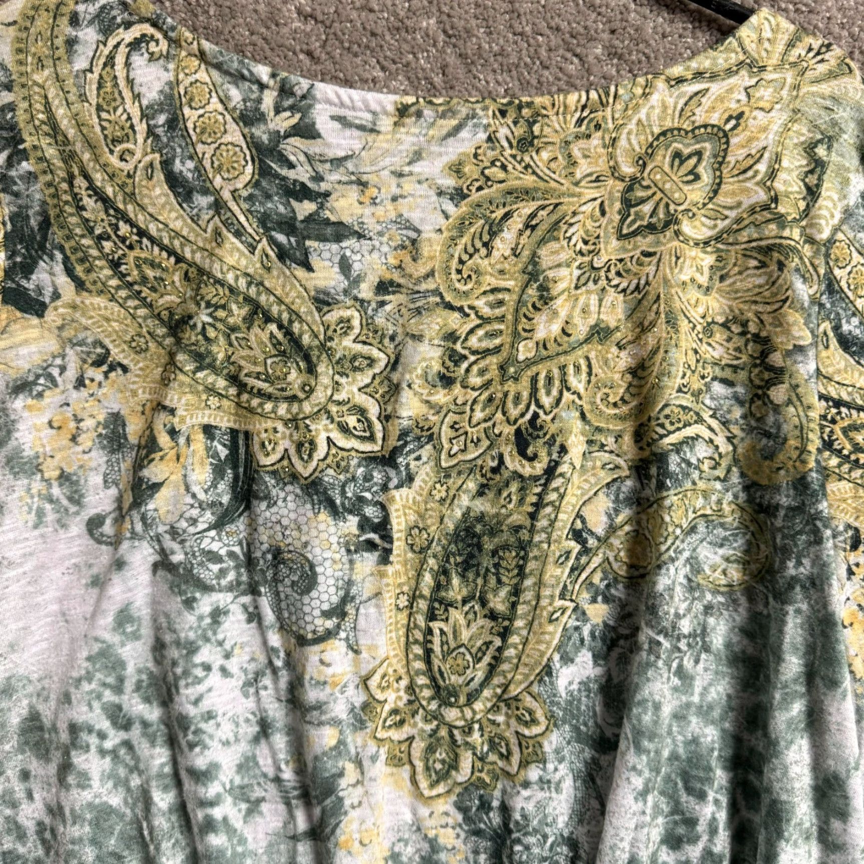 Vintage Womens Plus XXL Blouse Knit Paisley Beaded Rhinstones Knot Front Boho Garden Fairy Tunic Knit Top Size XXL / US 16-18 / IT 52-54 - 4 Thumbnail