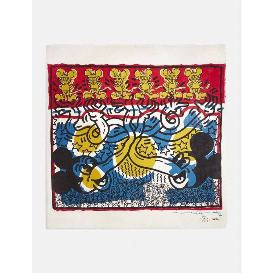 image of Coach Disney Mickey Keith Haring Oversized Square Scarf in Blue, Men's