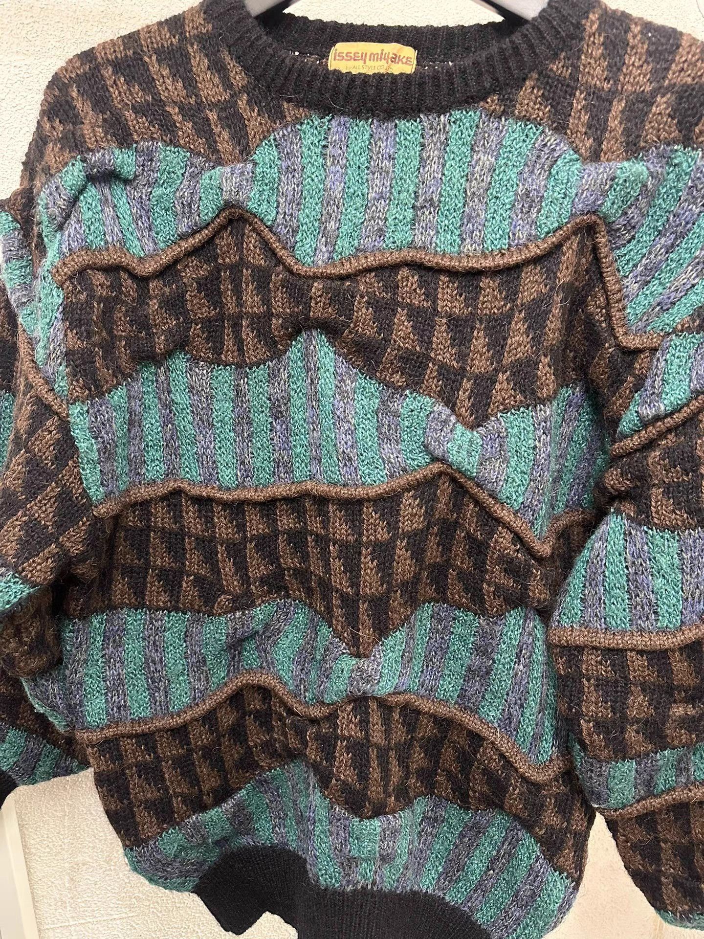 Issey Miyake Blue Patterned Knit Sweater Size L Size US L / EU 52-54 / 3 - 5 Thumbnail