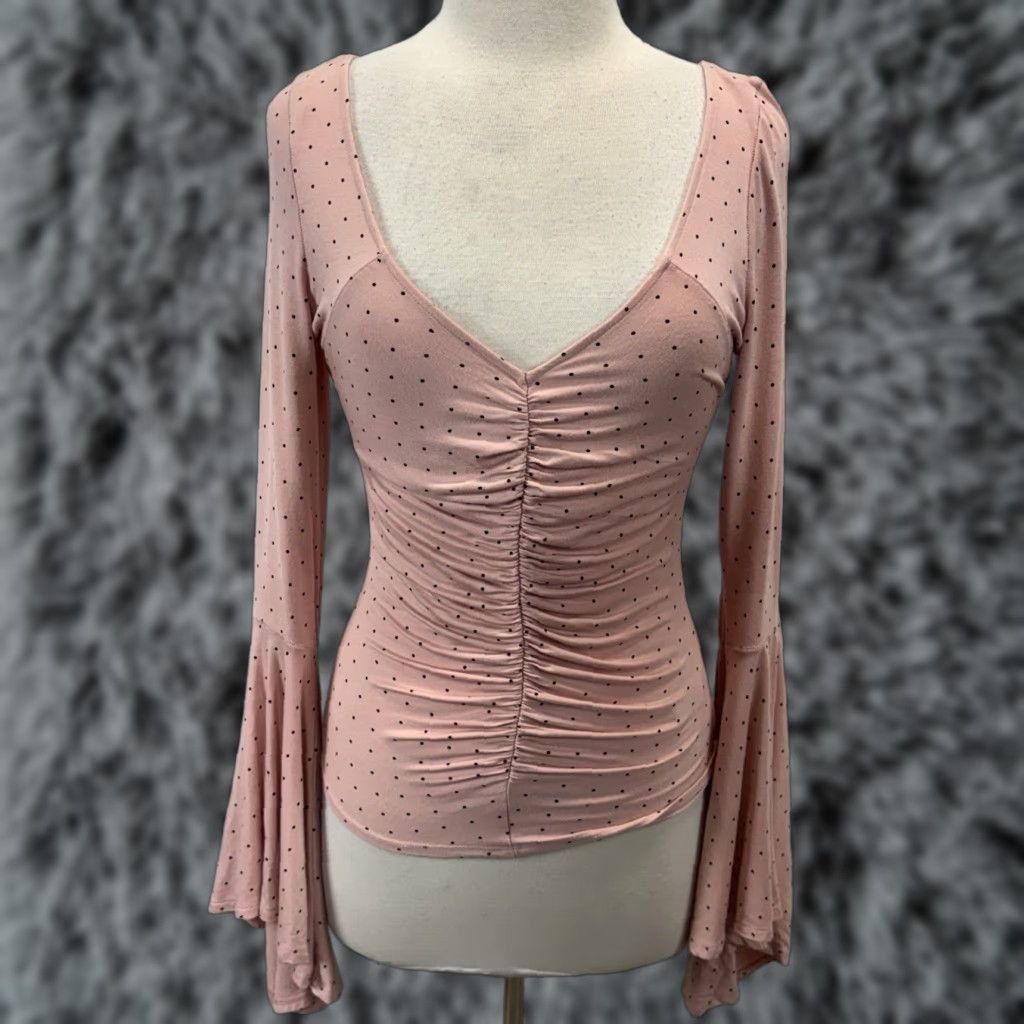 Vintage VINTAGE We The Free Polka Dot Blouse Women’s Small Pink Bell Sleeve Ruched Boho Size S / US 4 / IT 40 - 1 Thumbnail