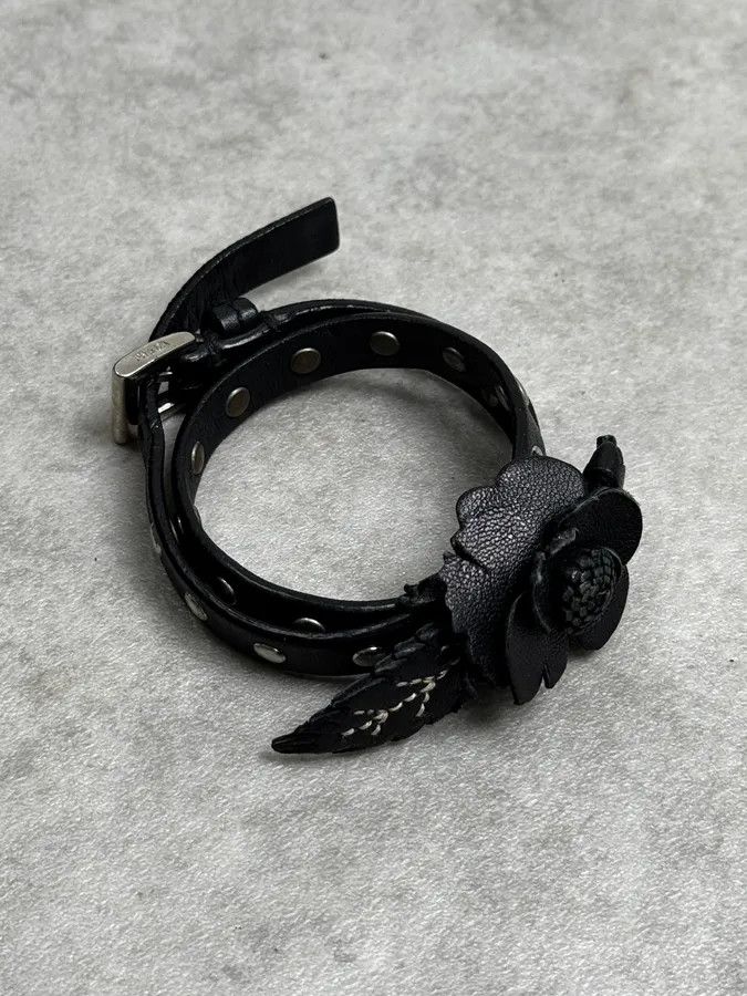 Prada Prada Black Floral Studded Leather Bracelet Size ONE SIZE - 2 Thumbnail