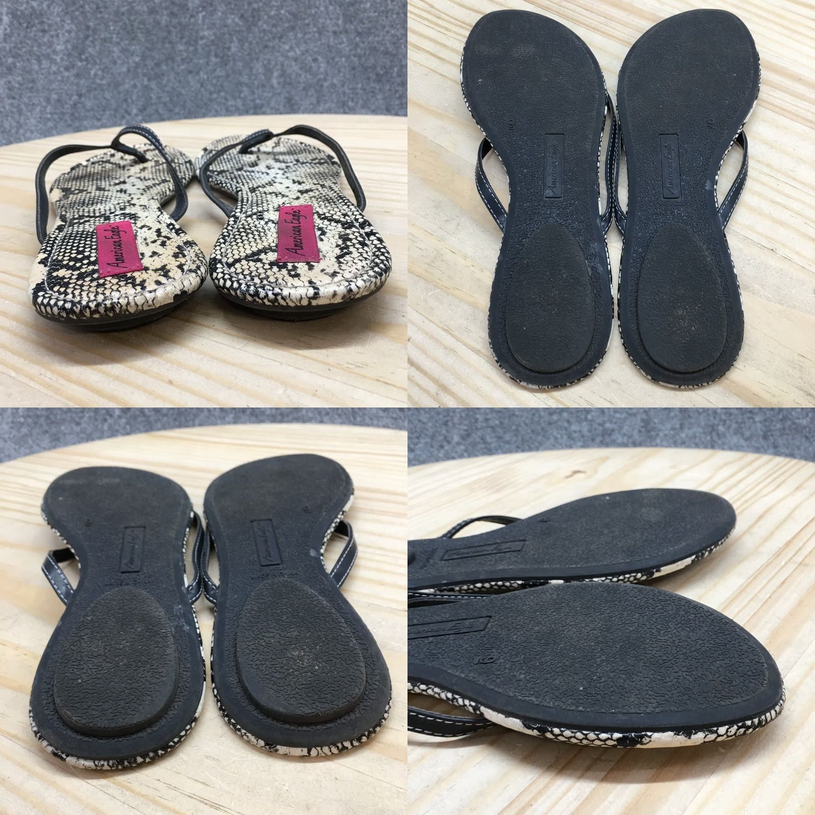 Vintage American Eagle Sandals Womens 9 Casual Slip On Thong Flats Black Faux Leather Size US 9 / IT 39 - 8 Thumbnail
