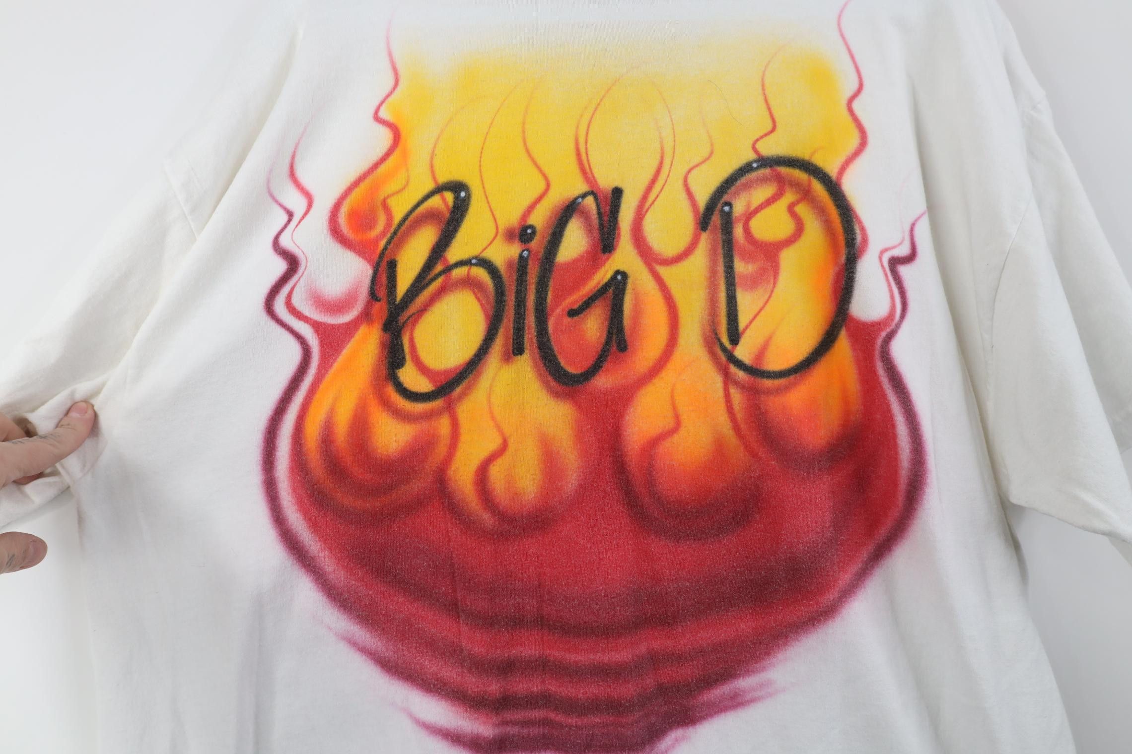 Vintage Vintage 90s Y2K Streetwear Big D Fire Flames T-Shirt White Size US XL / EU 56 / 4 - 9 Thumbnail