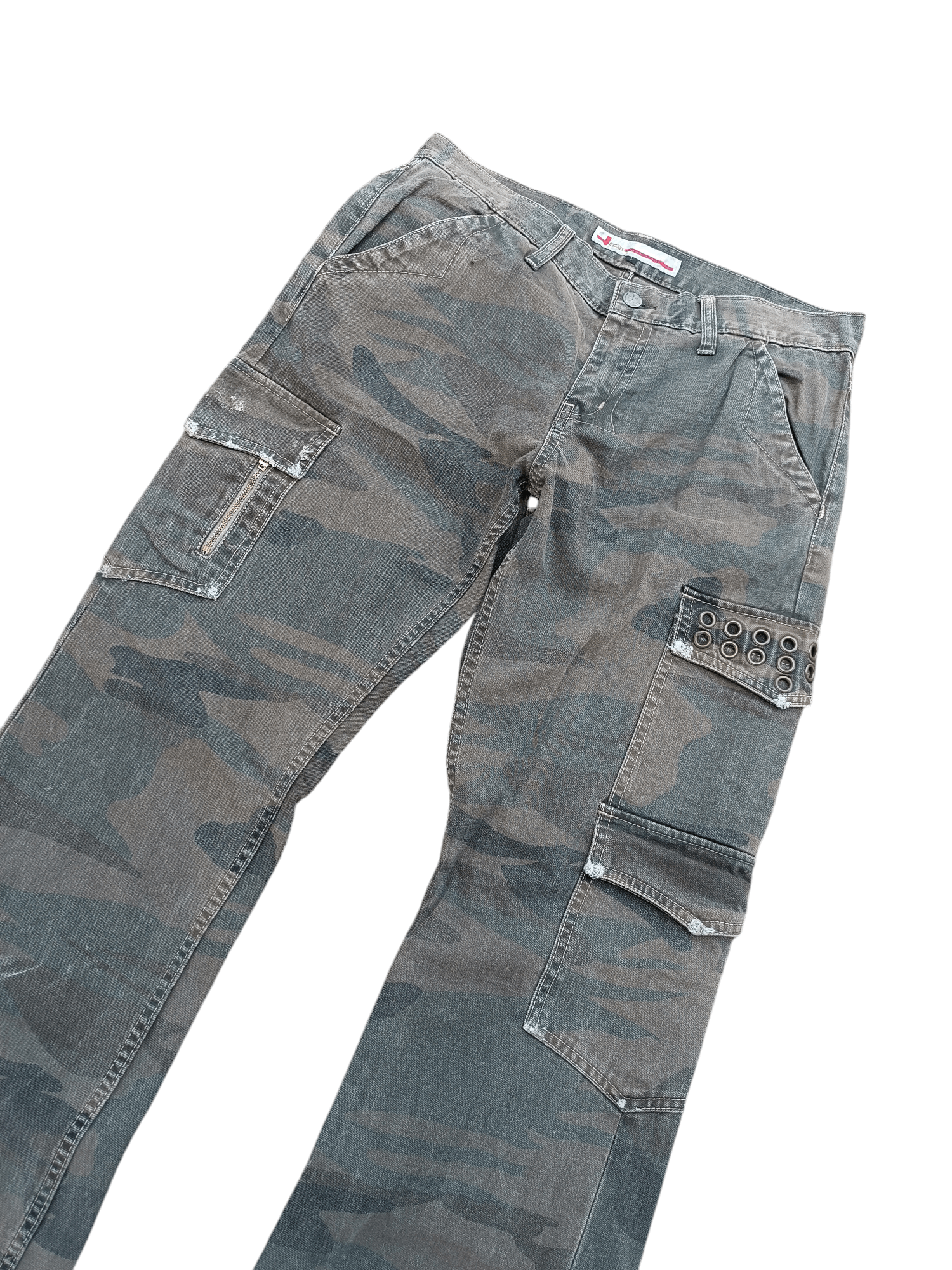 Japanese Brand FLARED💥Genoese Okayama Distressed Multi Pocket Camo Pant Size US 31 - 9 Thumbnail
