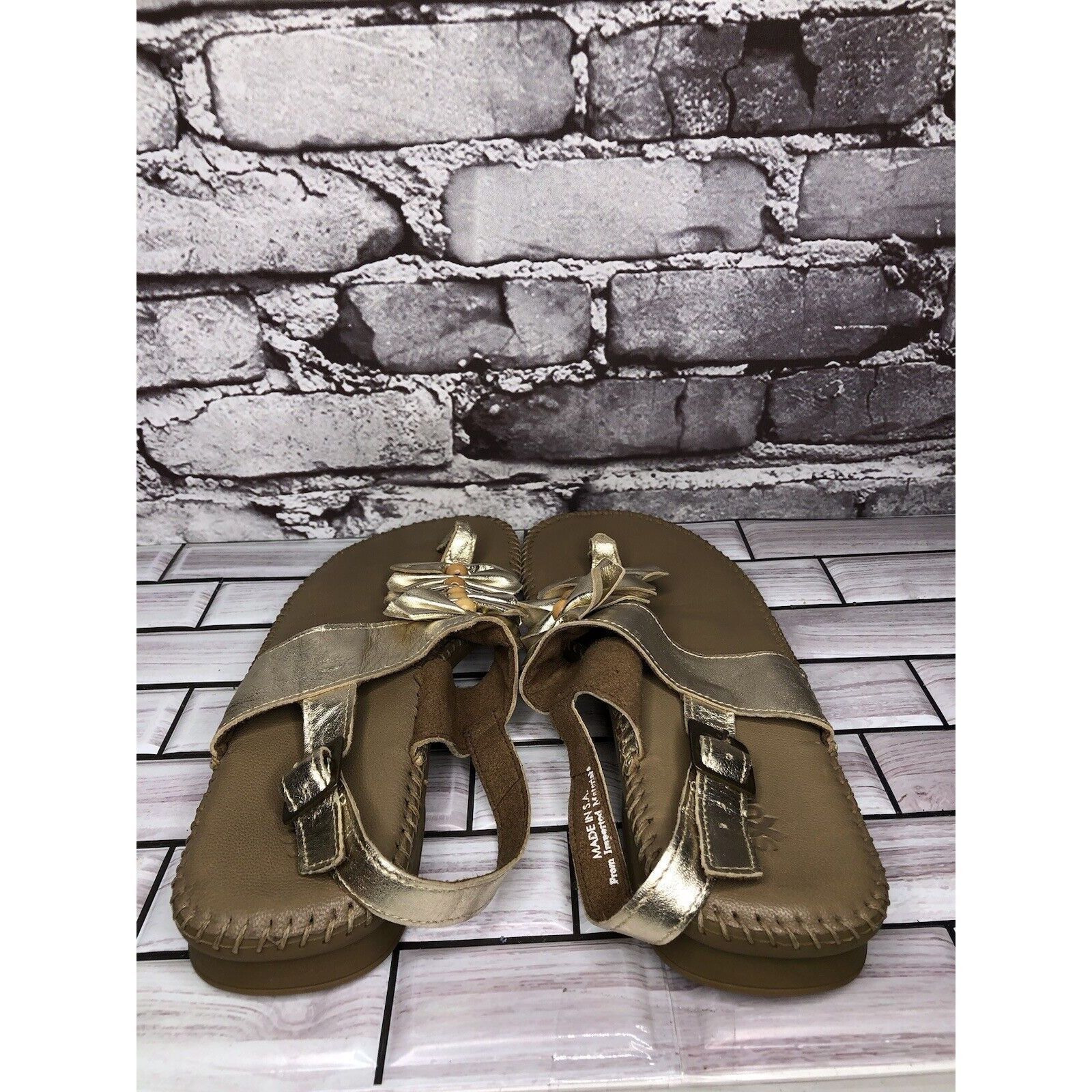 LITTLE AFRICA Soul of Africa Brown Leather Flower Ruffle Slingback Sandals Size US 11 / IT 41 - 3 Thumbnail