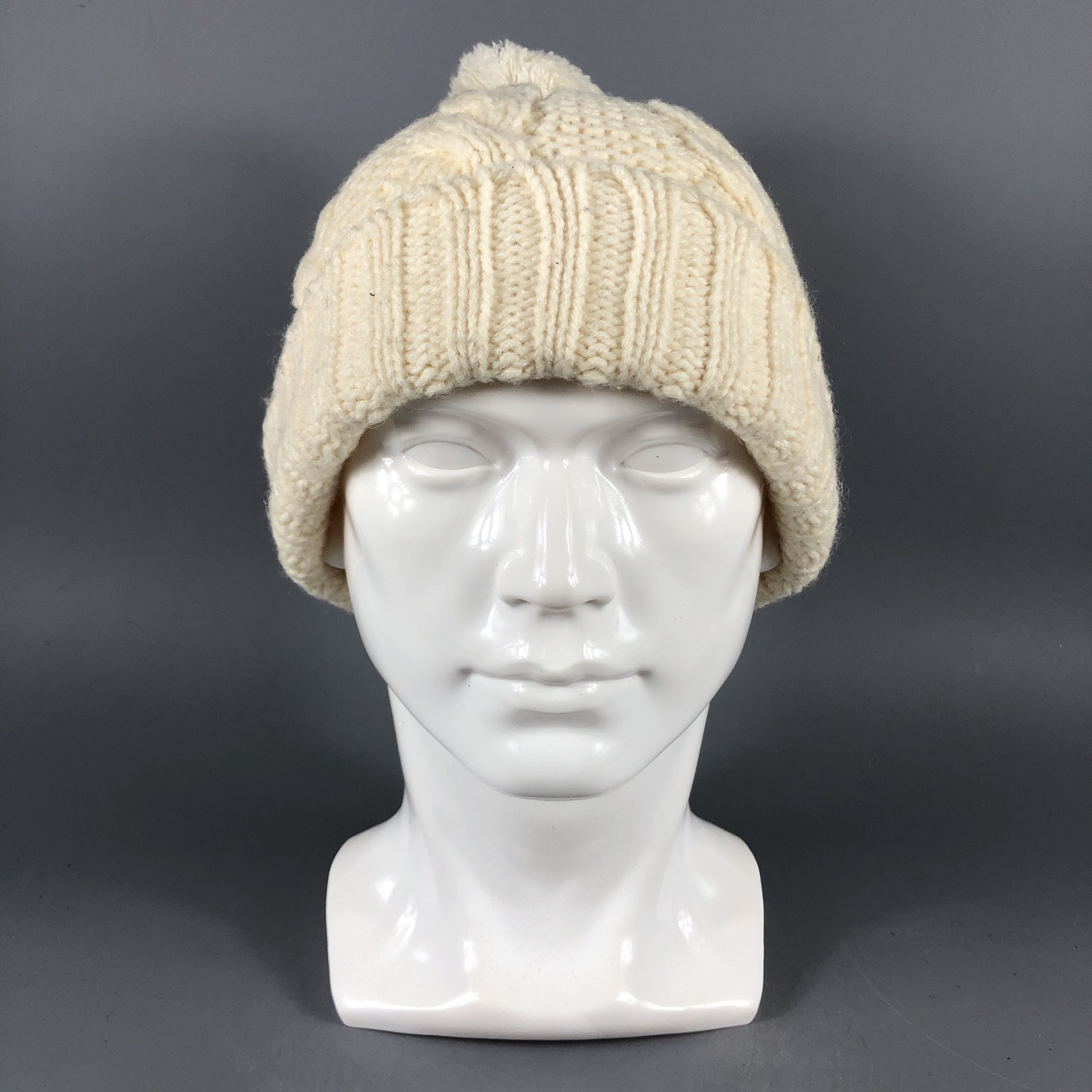 image of Vintage Cable Knit Pompom Beanie Hat Snow Cap D916, Men's