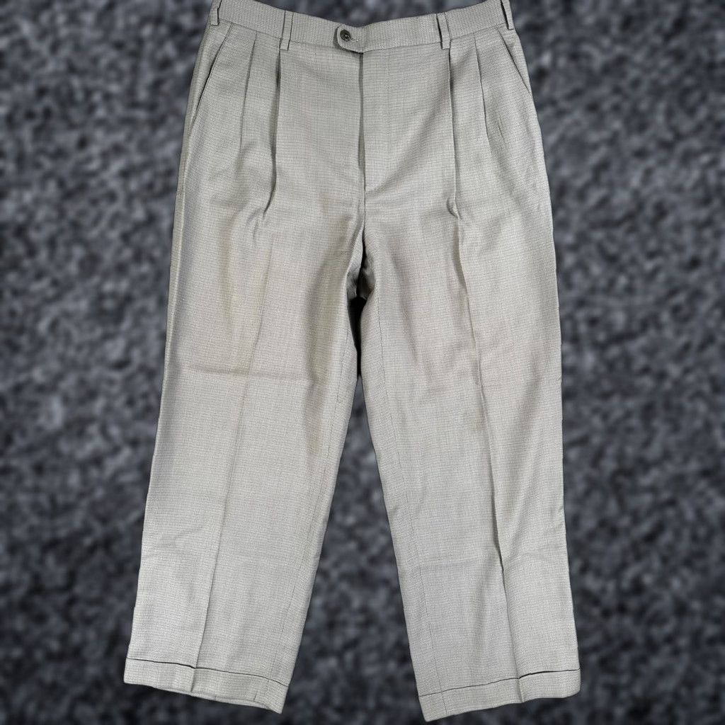 Zanella Zanella Austin Dress Pants Mens 35x28 Gray Check Pleated Cuffed Made In Italy Size US 35 - 1 Thumbnail
