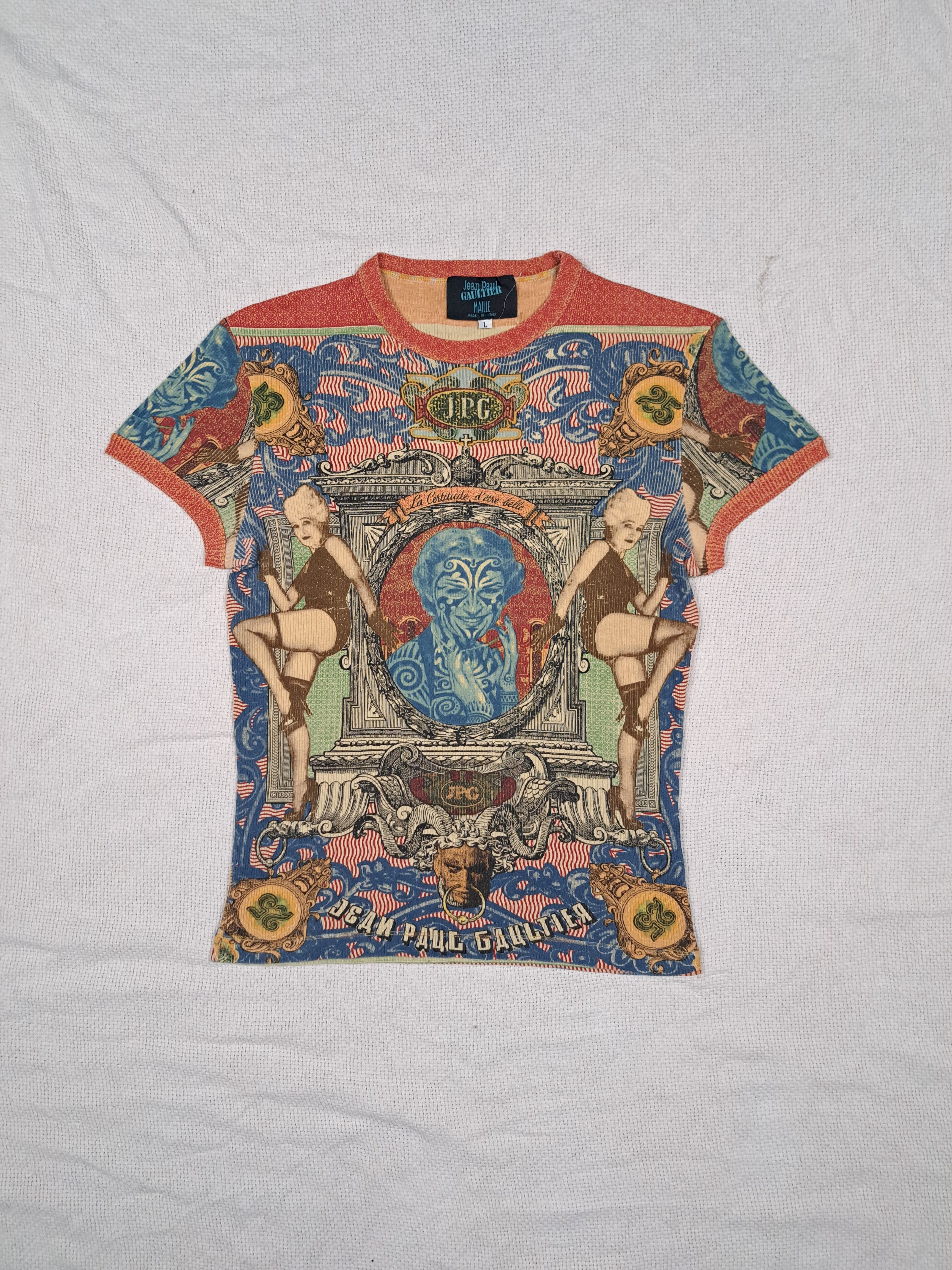 image of Archival Clothing x Jean Paul Gaultier Ss95 Gaultier Tattoo Girl Cabaret Banknotes Top Satan Devil 