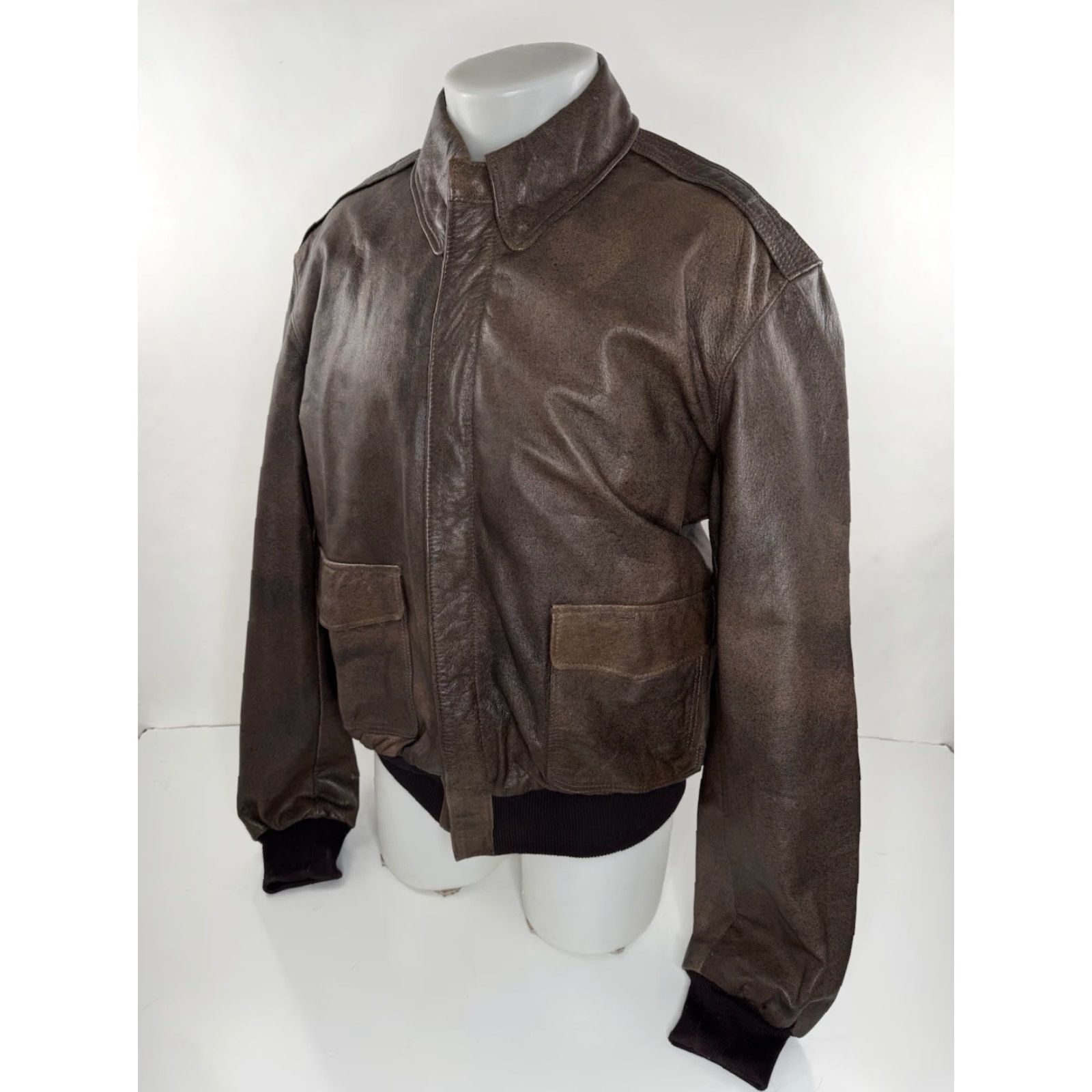 Vintage LL BEAN Leather Mens 44 Long Bomber Pilot Jacket Royal Brown Zippered Jacket Mens Size US S / EU 44-46 / 1 - 3 Thumbnail
