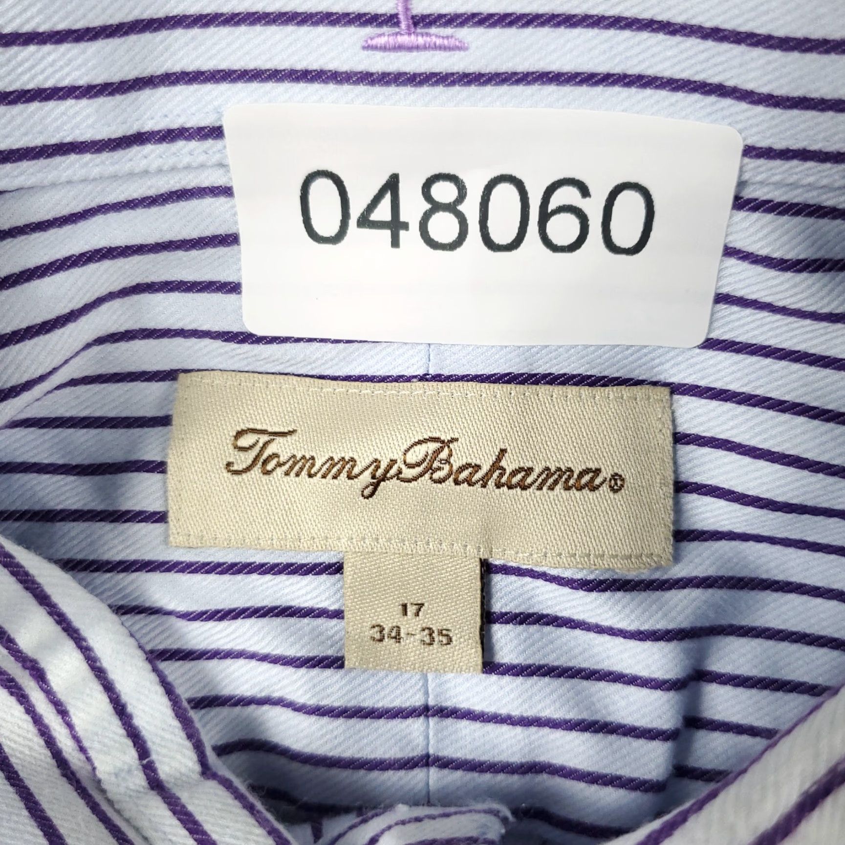 Tommy Bahama Tommy Bahama Shirt Mens 17 Purple Striped Dress Button Up Long Sleeve - Classic, Modern, Preppy, Wedding, Workwear Mens Dress Shirt Size 46R - 7 Thumbnail