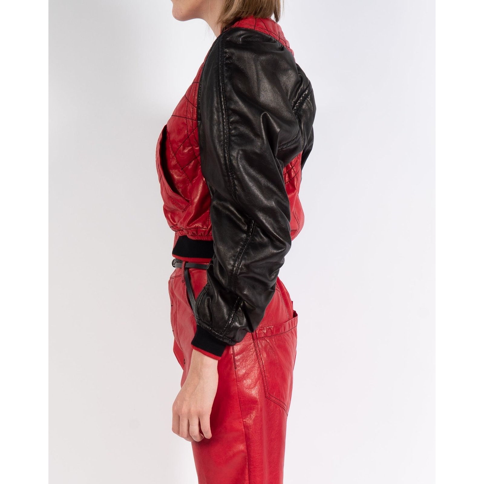 Haider Ackermann SS18 Round Bomber in Red & Black Leather Size XXS / US 00 / IT 34 - 6 Thumbnail
