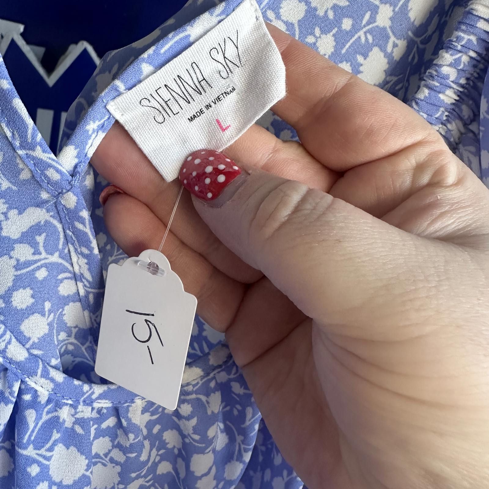 Designer Sienna Sky Floral Puff Sleeve Top - Size L - Classy Blue Size L / US 10 / IT 46 - 2 Thumbnail