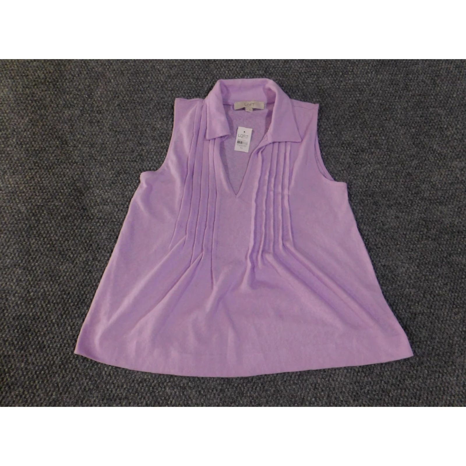 Loft LOFT Sleeveless Collared Top Womens XS Purple Pleated Front Blouse Spring Tank Size XS / US 0-2 / IT 36-38 - 5 Thumbnail