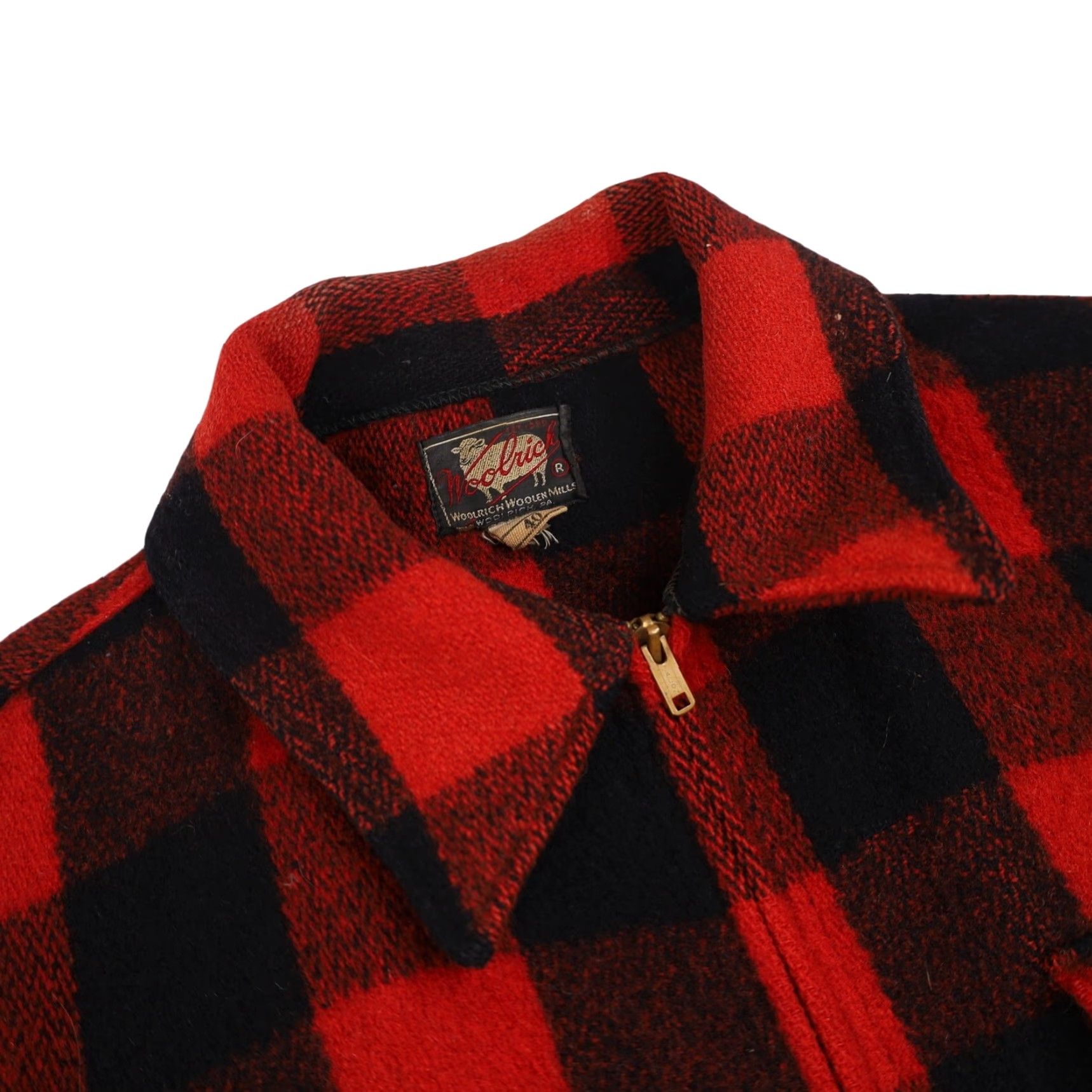 VINTAGE Woolrich Wool Shirt Jac Buffalo Plaid Mens M Red 40s/50s Talon Zipper 8/10