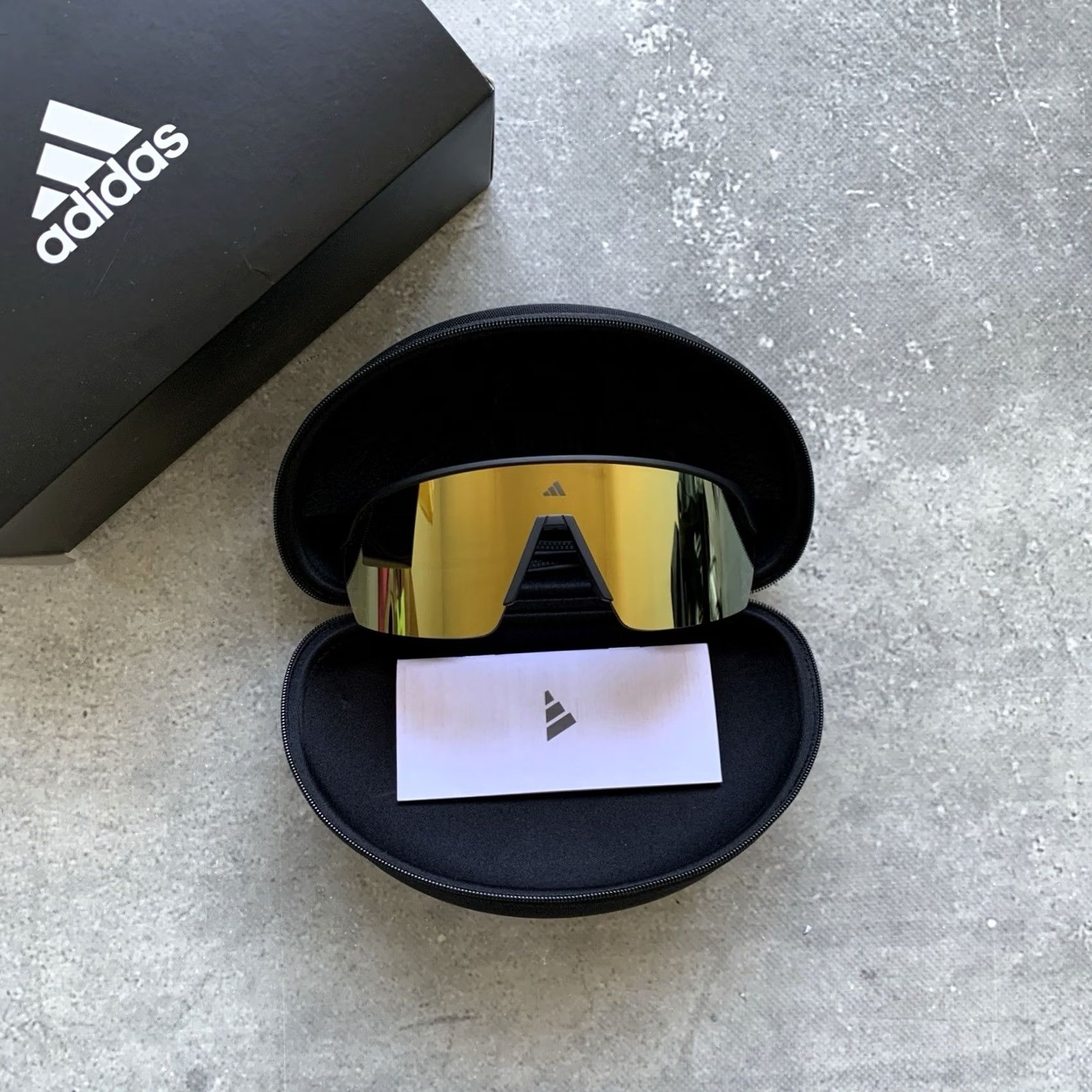Adidas ADIDAS Sunglasses ANEMOS SPORT RUNNING Shield Black UNISEX 144 mm 120 mm JJ9836 Sports Sunglasses Mens Womens Unisex Black Gold Lens 144mm 120mm Size ONE SIZE - 2 Thumbnail