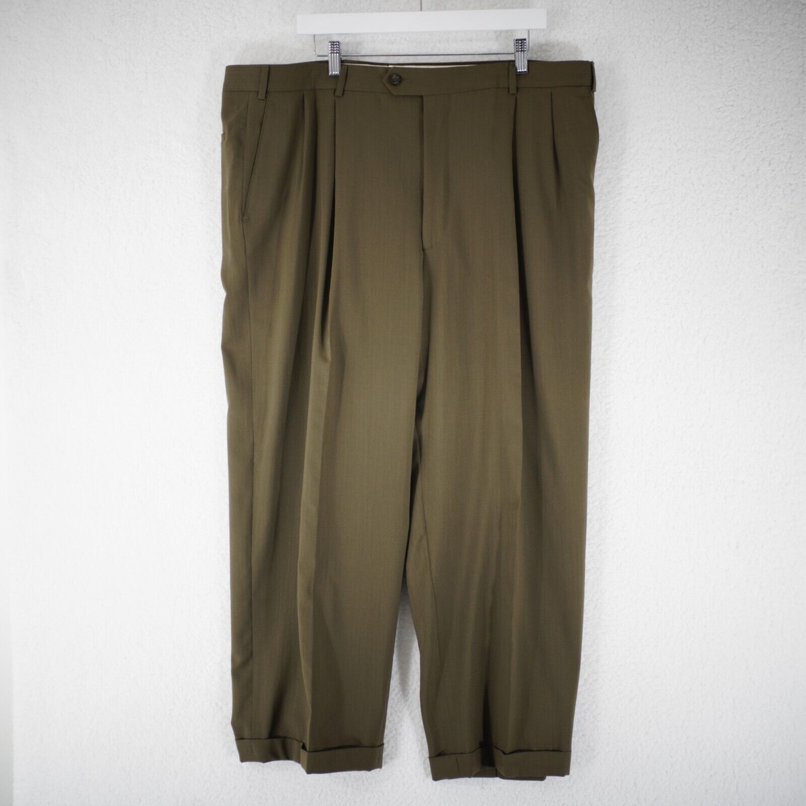 Pronto Uomo Pronto Uomo Worsted Wool Green Pleated Cuffed High Rise Dres Size 42R - 1 Thumbnail