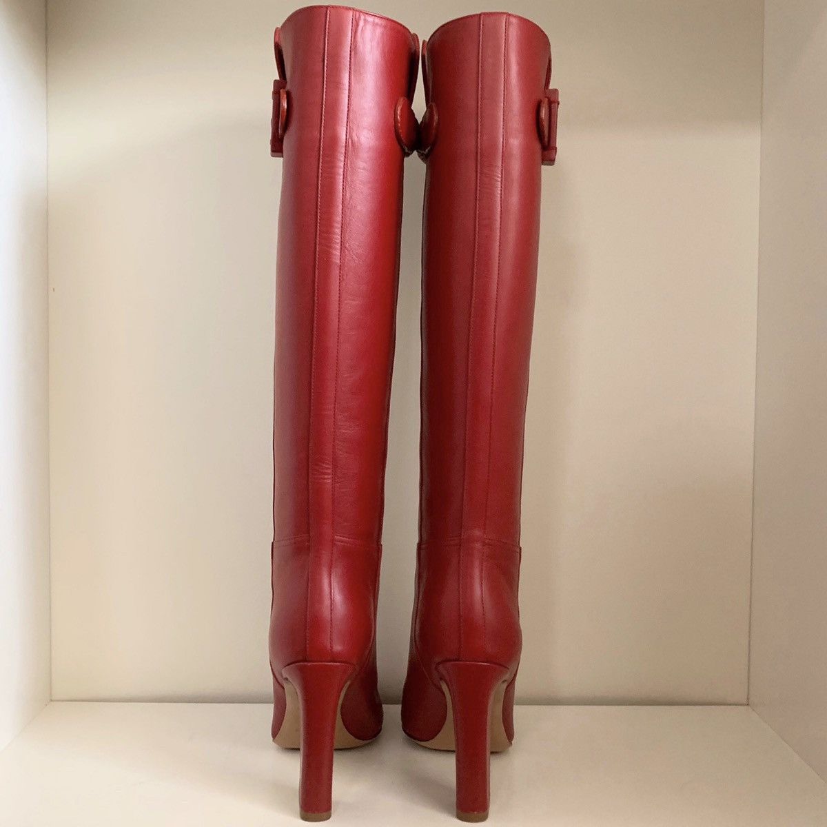Red calfskin knee boots