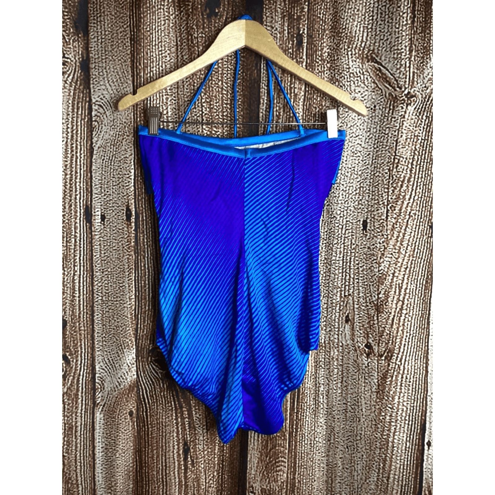 Vintage Vintage ILGWU Union Blue Ombre Striped Layered Halter Swimsuit Bathing 16 USA Size ONE SIZE - 2 Thumbnail