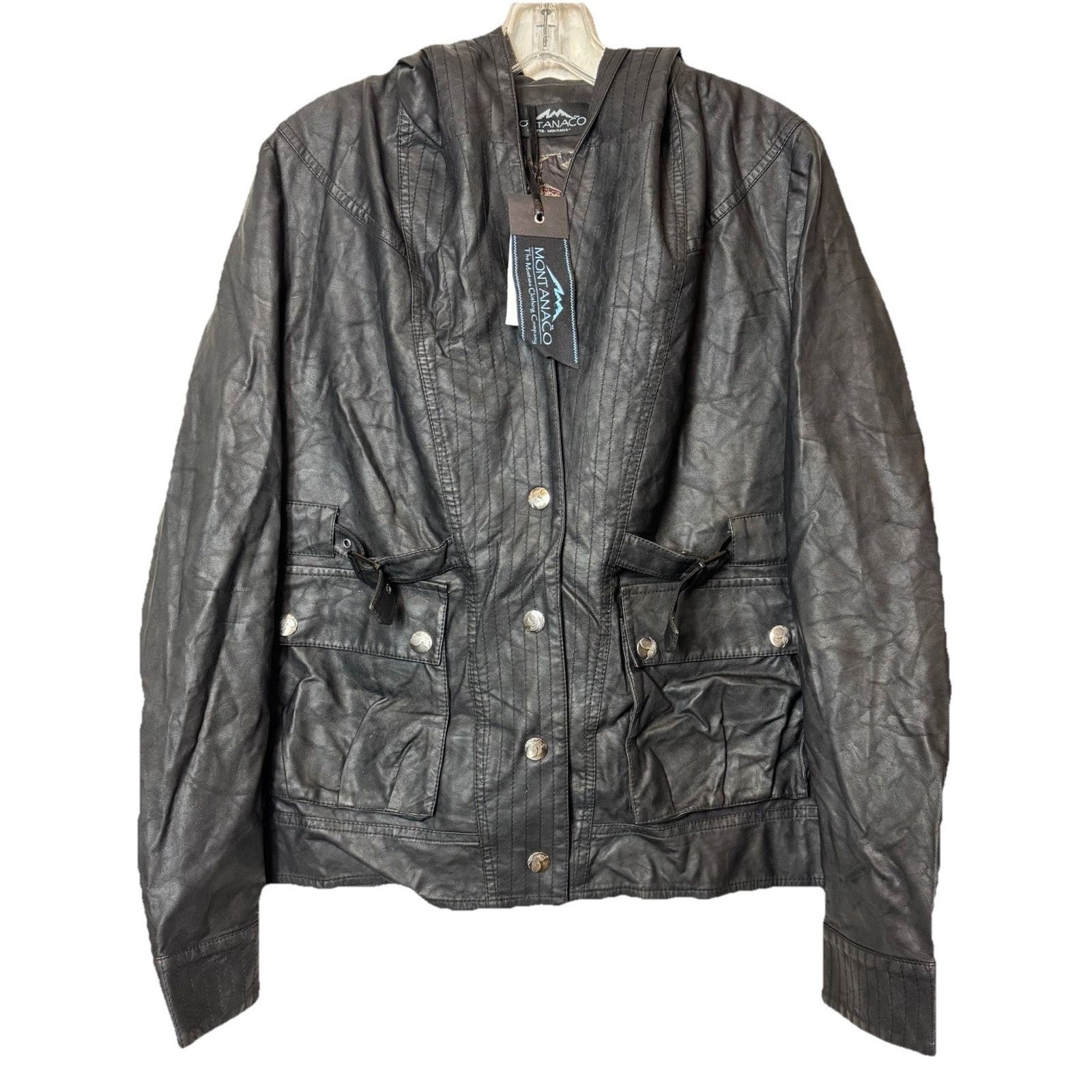 Other MontanaCo Faux Black Leather Hooded Jacket Buckle Women’s M Size M / US 6-8 / IT 42-44 - 1 Thumbnail