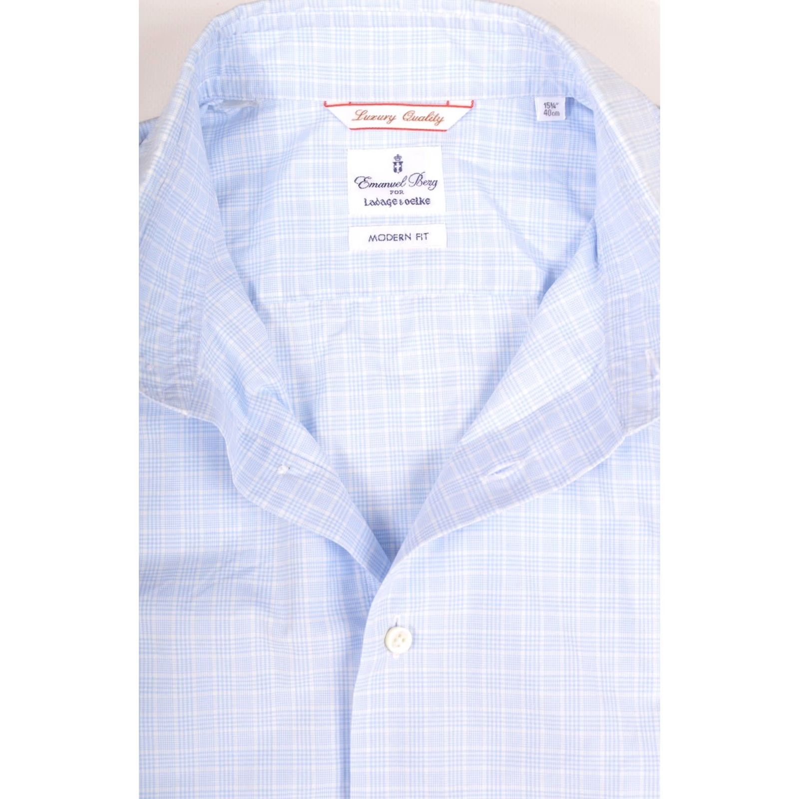 Vintage Emanuel Berg Button Shirt Cotton Check Blue/White, Size 40, Regular, Dress Shirt, Men, Blue, 100% Cotton, Italy Size US L / EU 52-54 / 3 - 4 Thumbnail