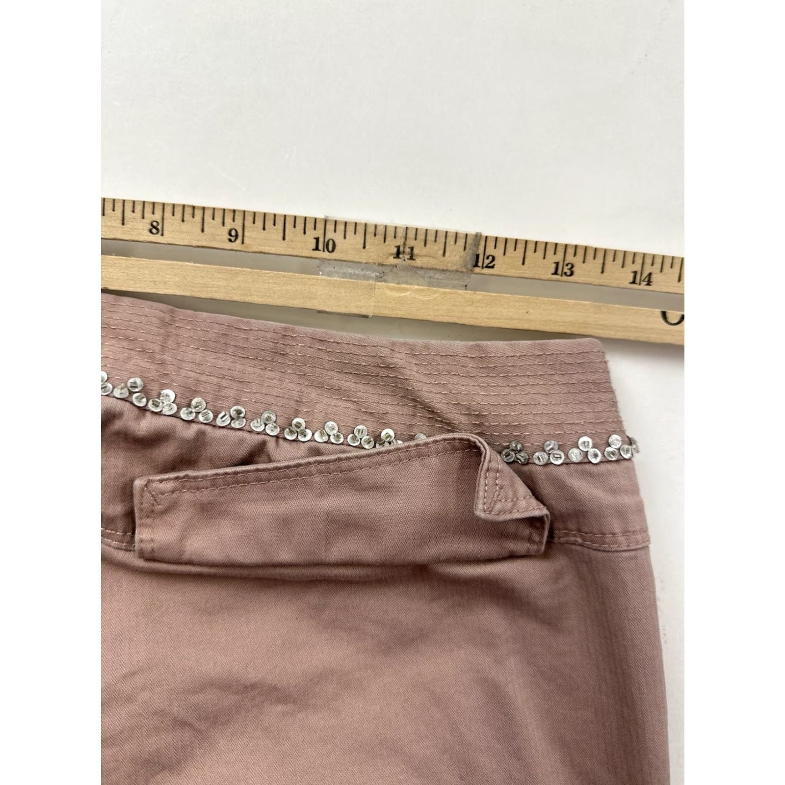 Anthropologie VINTAGE Anthropologie Elevenses Pants Women’s 2 Pink Canvas Beaded Embellishment Wide-Leg Ankle Pockets Spandex Cotton Bohemian Y2K City Size 26" / US 2 / IT 38 - 6 Thumbnail