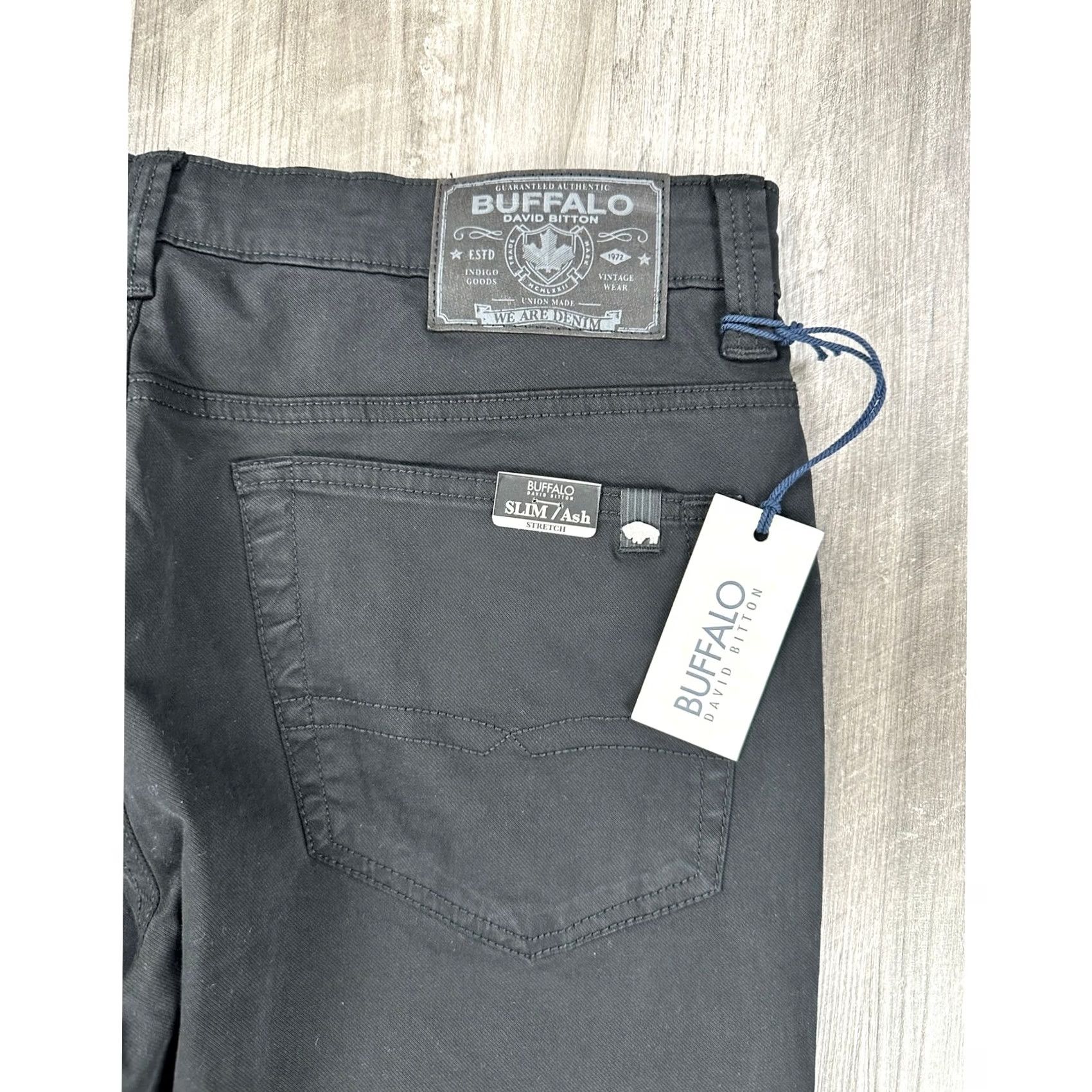 Buffalo David Bitton Buffalo David Bitton Ash Slim Men's 31x34 Garment Dyed Black Stretch Chino Jeans Size US 31 - 6 Thumbnail