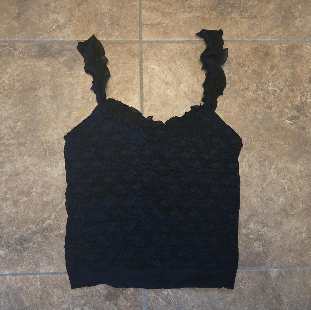 Designer Black Ruffle & Lace Cropped Tank Size M / US 6-8 / IT 42-44 - 1 Thumbnail