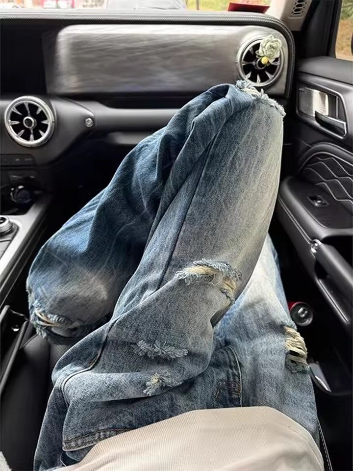 Jean Y2K Blue Distressed Wash Baggy /Flare Stacking Denim Size US 34 / EU 50 - 7 Thumbnail