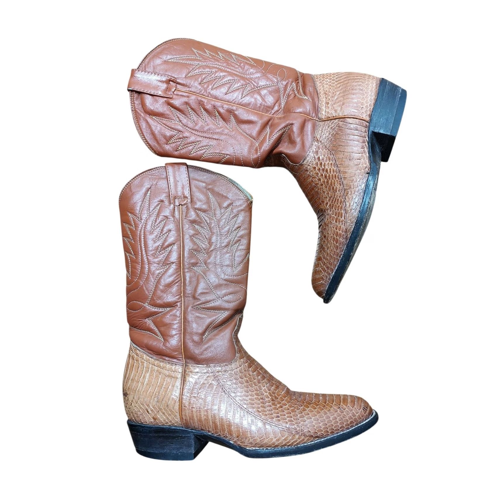 Skin VINTAGE Cow Jim Western Cowboy Snake Skin Boots Mens Size 9 D Brown Leather 90s Southwestern Cowboy Shoes Mens Size US 9 / EU 42 - 2 Thumbnail