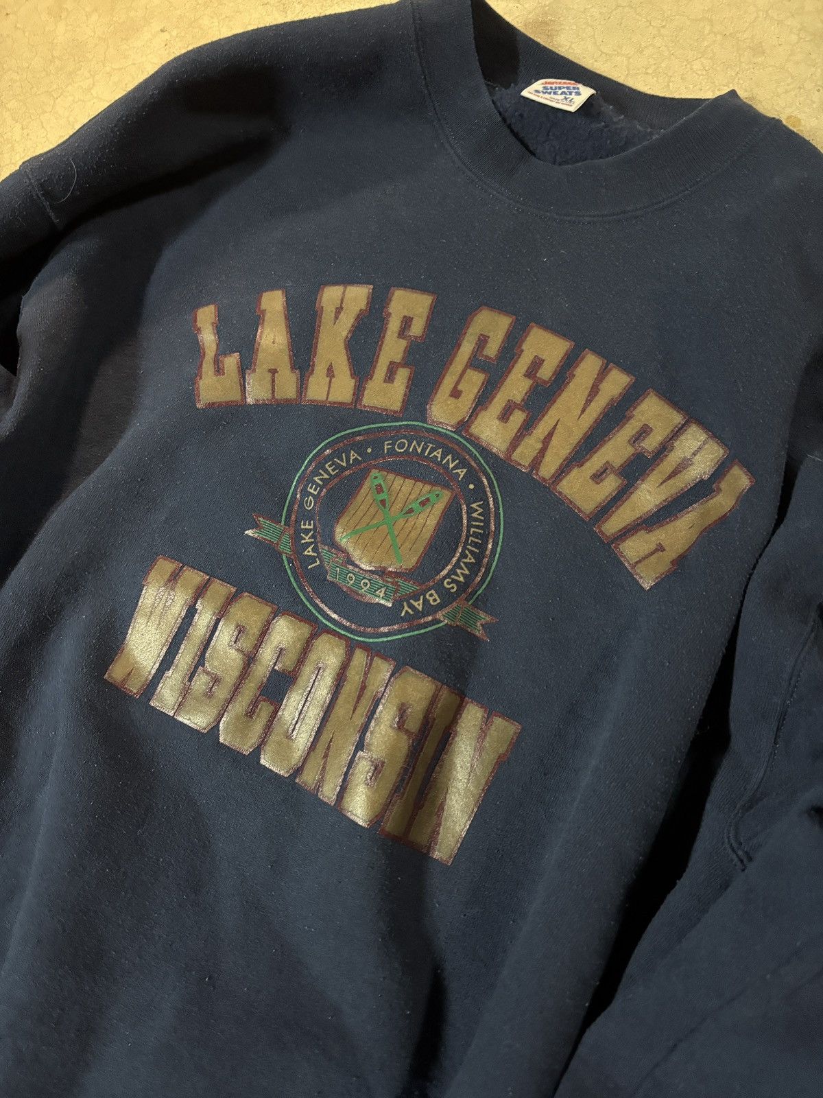 Jerzees × Vintage Vintage 90s Jerzees Lake Geneva Crewneck Sweatshirt Navy XL Size US XL / EU 56 / 4 - 2 Thumbnail