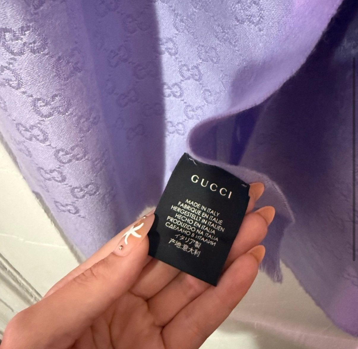 Gucci 100% Cashmere Lavender GG Scarf Size ONE SIZE - 4 Thumbnail