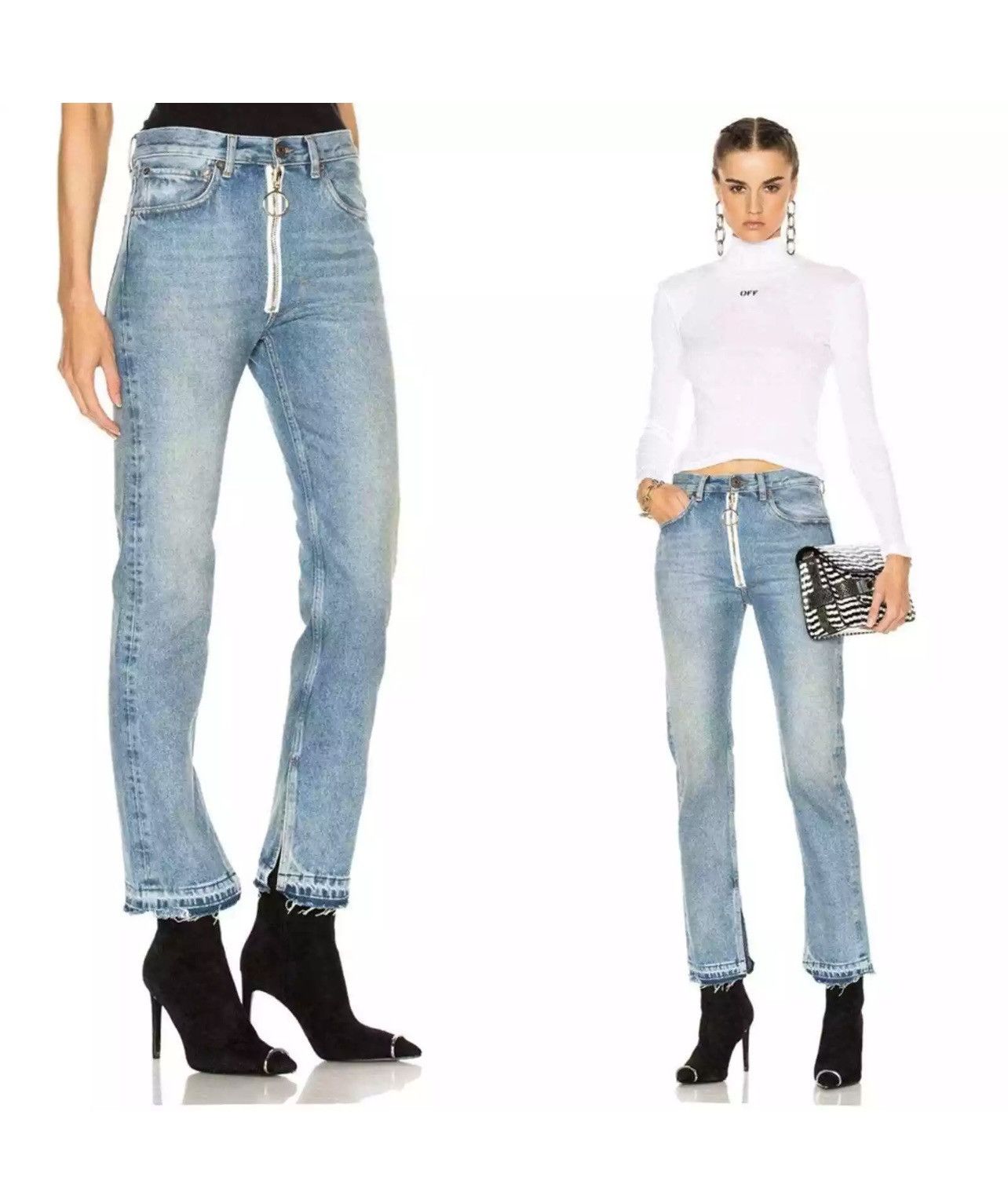 Off-White OFF-WHITE Two Tone Mod.Split Split Baggy 5 Pocket Jeans Blue Size 29" - 1 Thumbnail