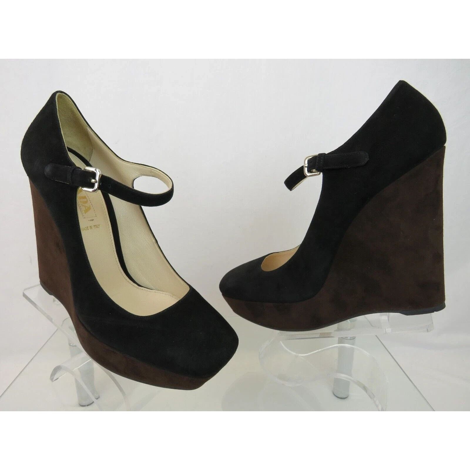 Prada NIB PRADA BLACK BROWN SUEDE WEDGE PLATFORM PUMPS 41 ITALY Size US 11 / IT 41 - 1 Thumbnail
