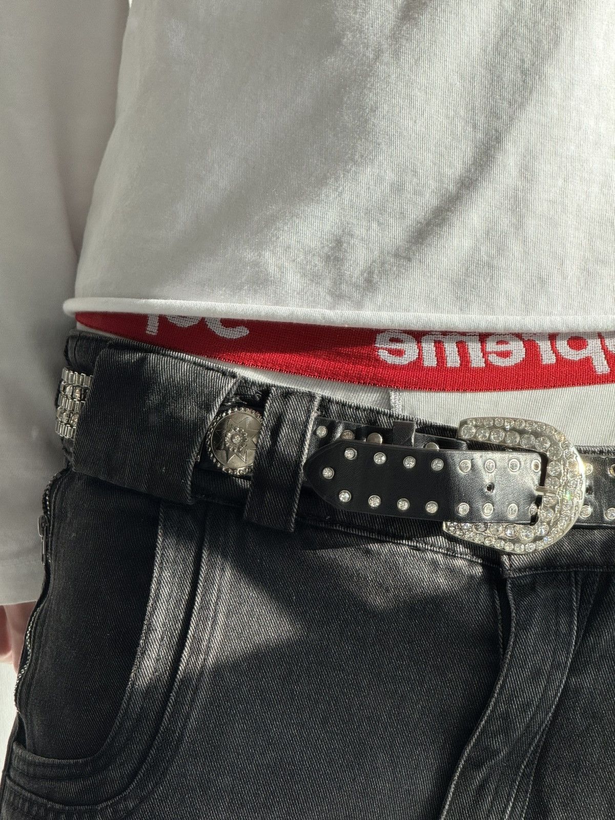 Japanese Brand Vintage Belts Y2K Rhinestones Punk leather belt Japanese Size ONE SIZE - 10 Thumbnail
