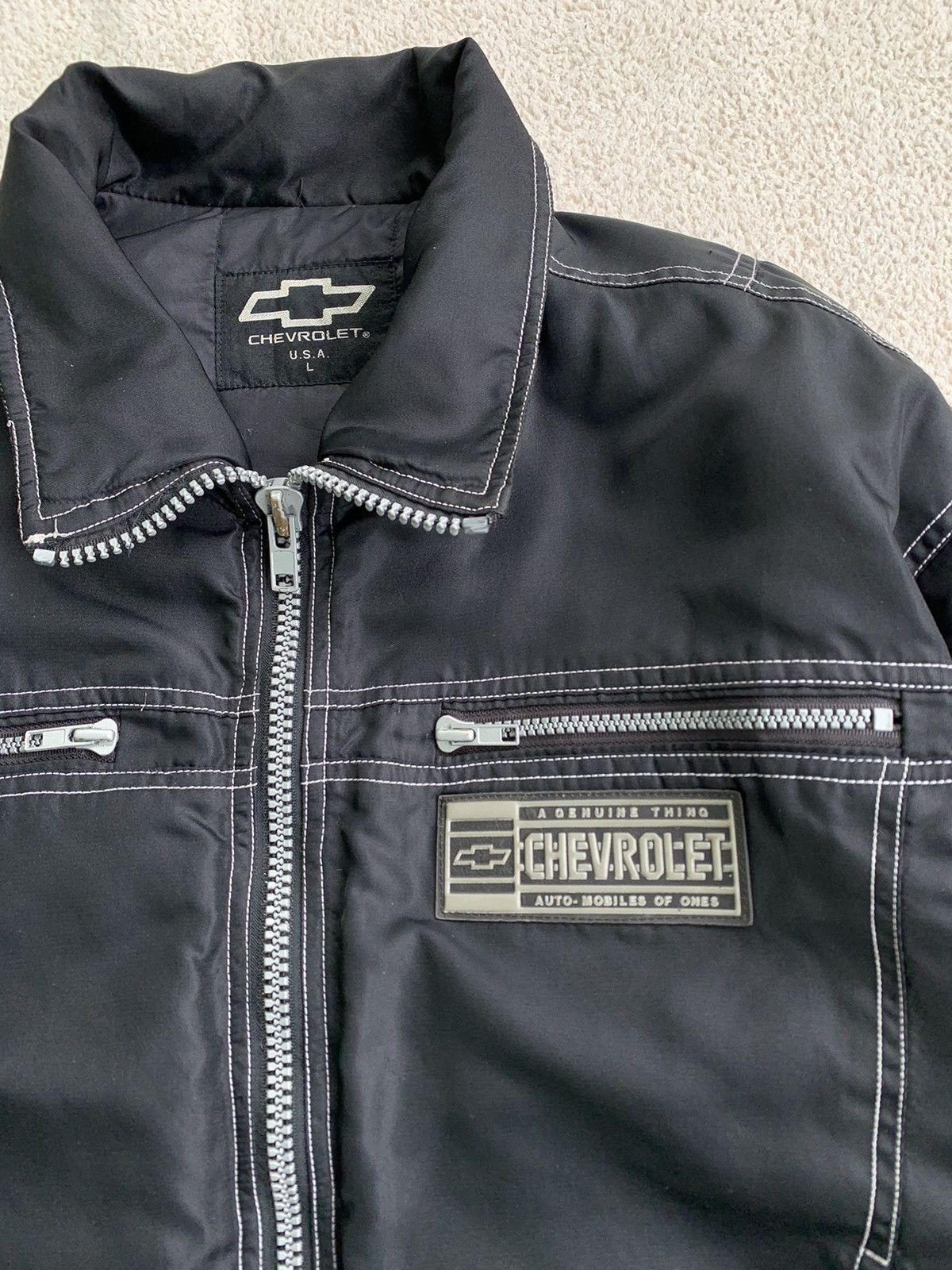 Japanese Brand × Vintage Vintage Chevrolet zipper Down Jacket Reflective striped Size US L / EU 52-54 / 3 - 7 Thumbnail