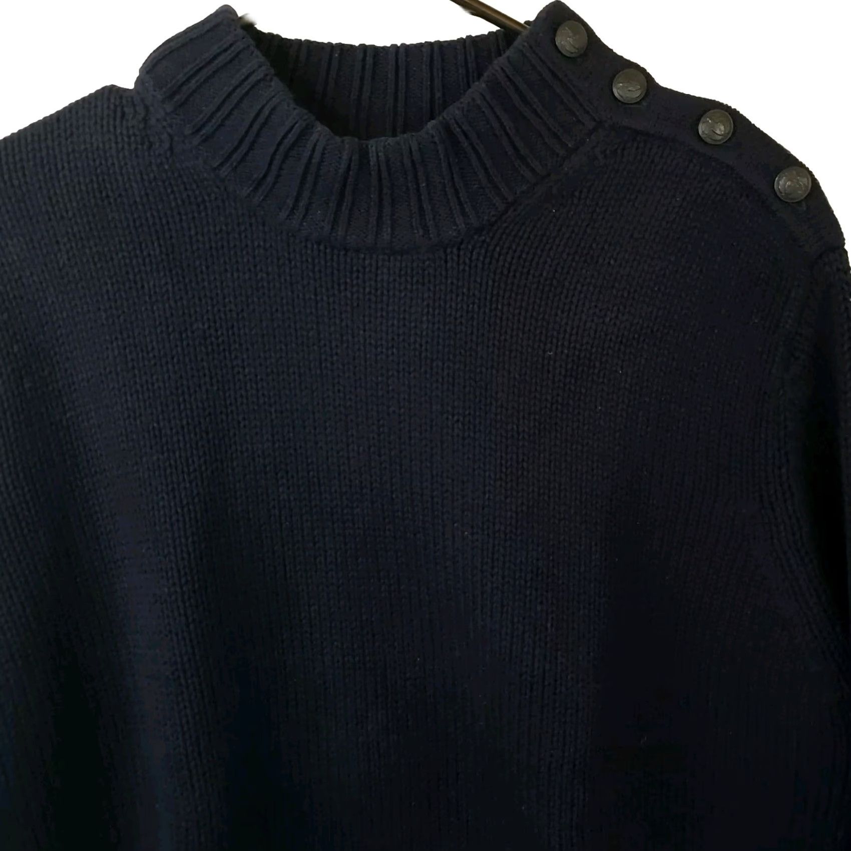 Ralph Lauren Lauren Ralph Lauren Women's L Black Cotton Sweater Shoulder Button Mock Neck Long Sleeve Raglan Pullover Knit Casual Workwear - Mens? Size L / US 10 / IT 46 - 3 Thumbnail