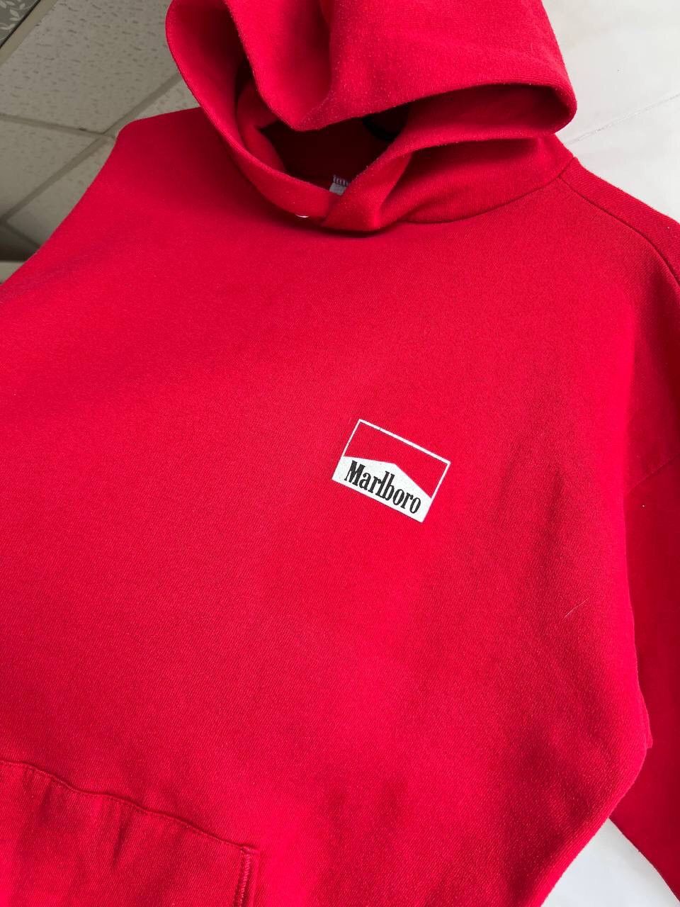 Marlboro × Vintage Vintage 90s red Marlboro basic hoodie oversized USA JERZEES Size US XL / EU 56 / 4 - 4 Thumbnail