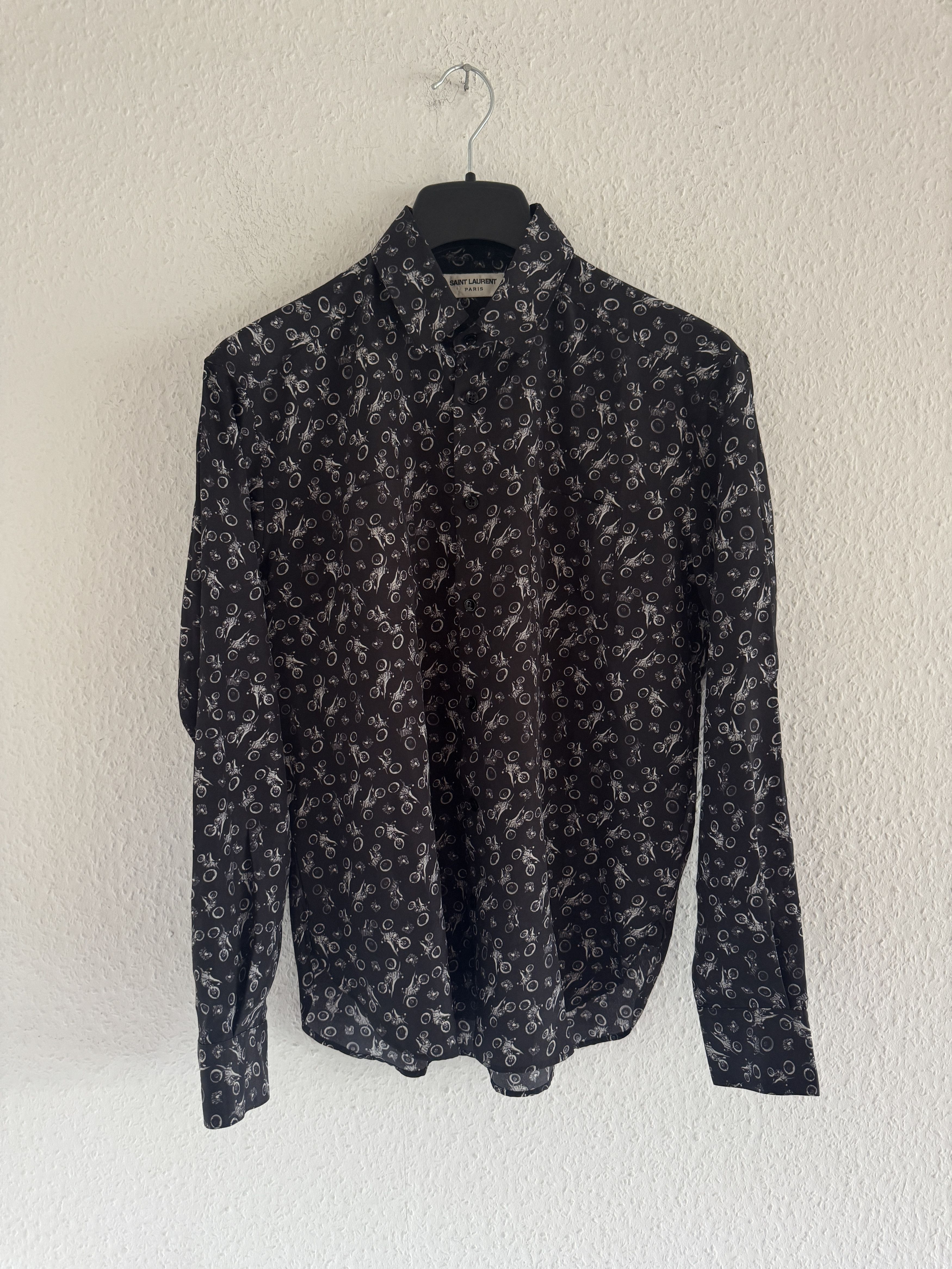 Saint Laurent Paris Motorcycle Graphic Silk Shirt Size US S / EU 44-46 / 1 - 4 Thumbnail