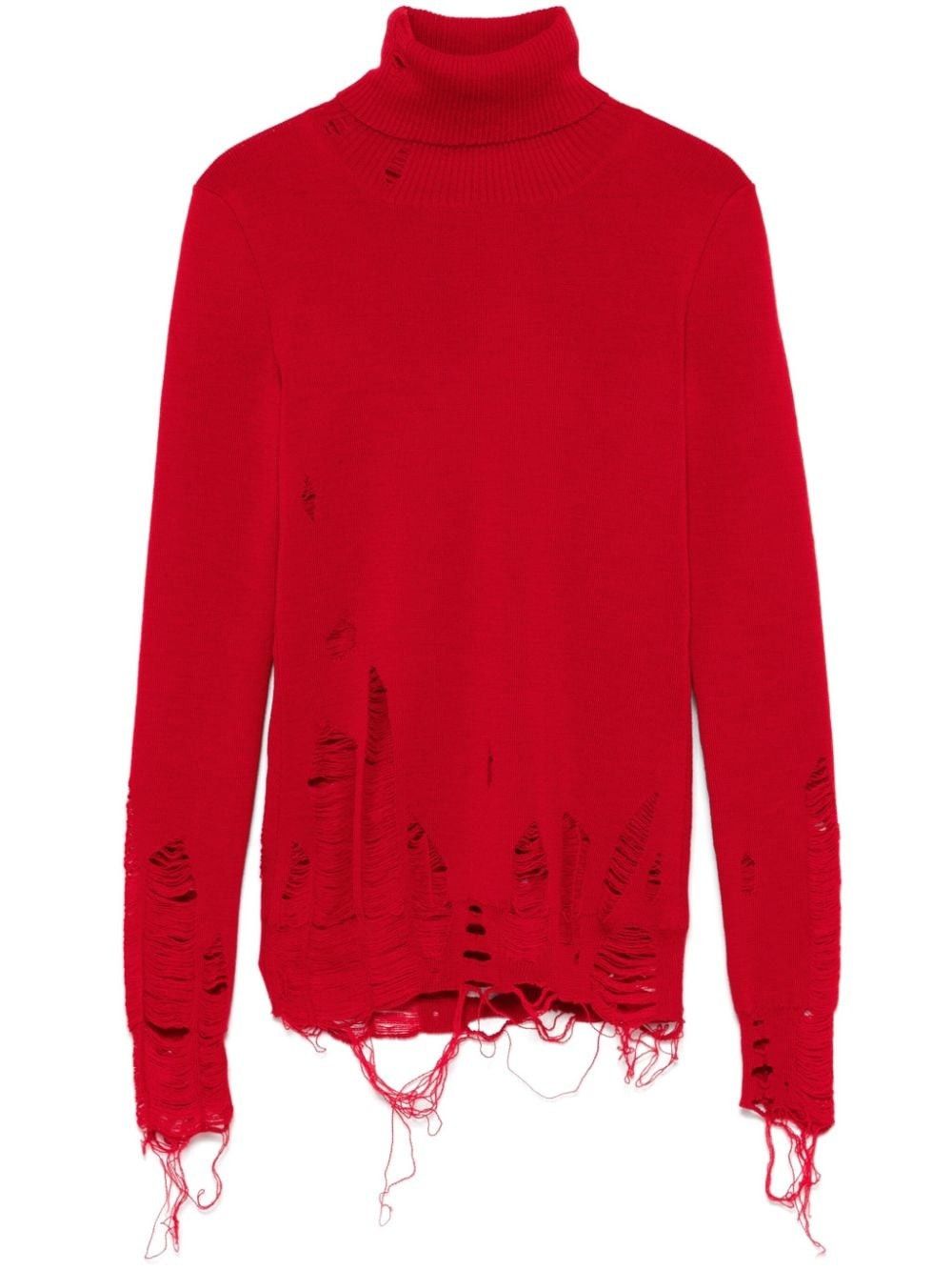 Maison Margiela oc11z0925 Distressed Sweater in Red Size XS / US 0-2 / IT 36-38 - 1 Thumbnail