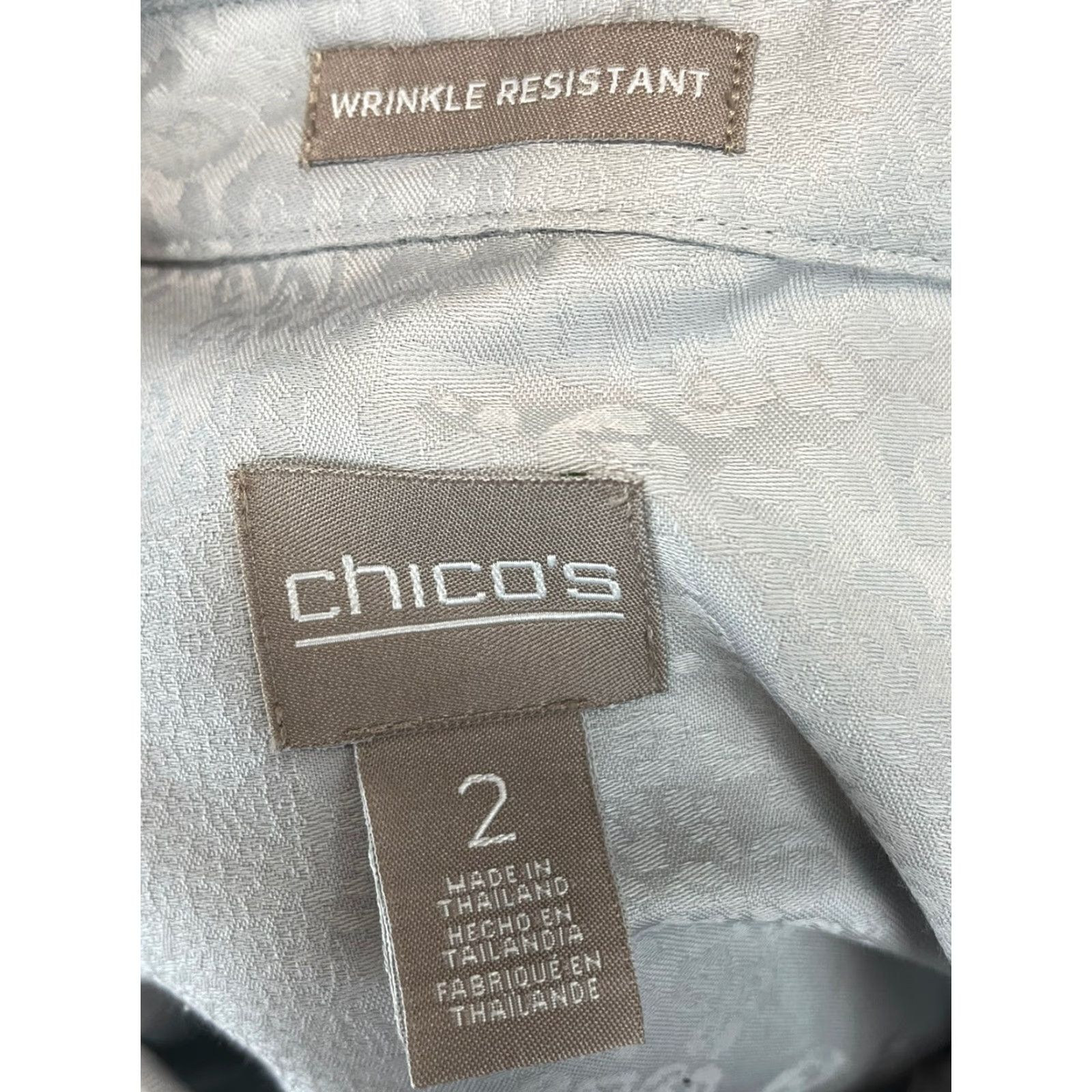 Vintage VINTAGE? Chico's Shirt Button-Up Women L Gray Wrinkle-Resistant Animal Print Sheen 2/US Large Women Size L / US 10 / IT 46 - 6 Thumbnail