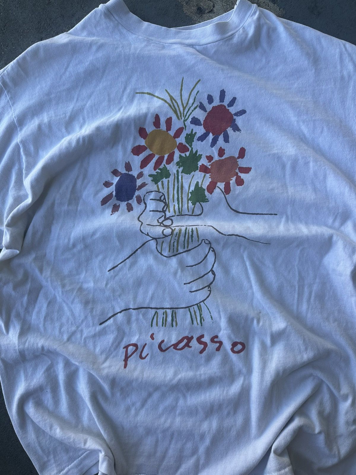 Hanes × Vintage Vintage 90s Picasso Flower Bouquet Graphic Shirt Size US L / EU 52-54 / 3 - 2 Thumbnail