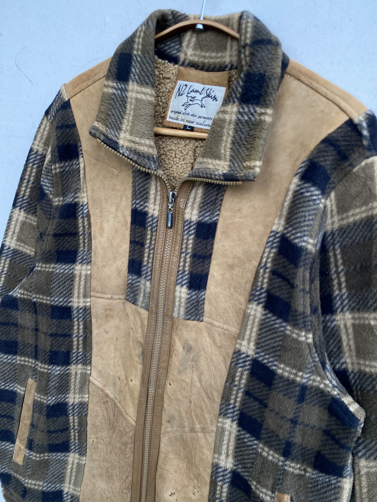 Vintage NZ Lambskin Shearling Suede Panel Plaid Wool Jacket Size US L / EU 52-54 / 3 - 5 Thumbnail