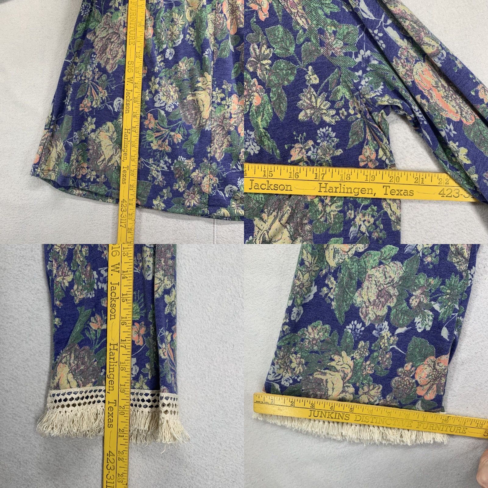 Bell VINTAGE Jules Blouse Shirt Boho Tunic Blue Floral 3/4 Bell Sleeve Crochet Embroidered USA Made Women L Size L / US 10 / IT 46 - 9 Thumbnail