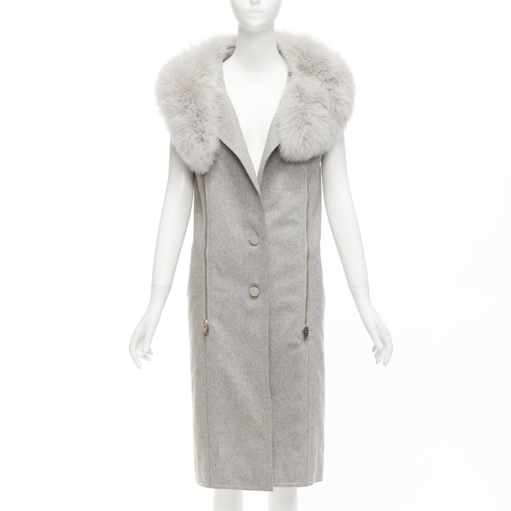 image of Alexander Wang Saga Furs Grey Fur Collar Virgin Wool Blend Vest Dress Us4 S, Women's (Size Medium)