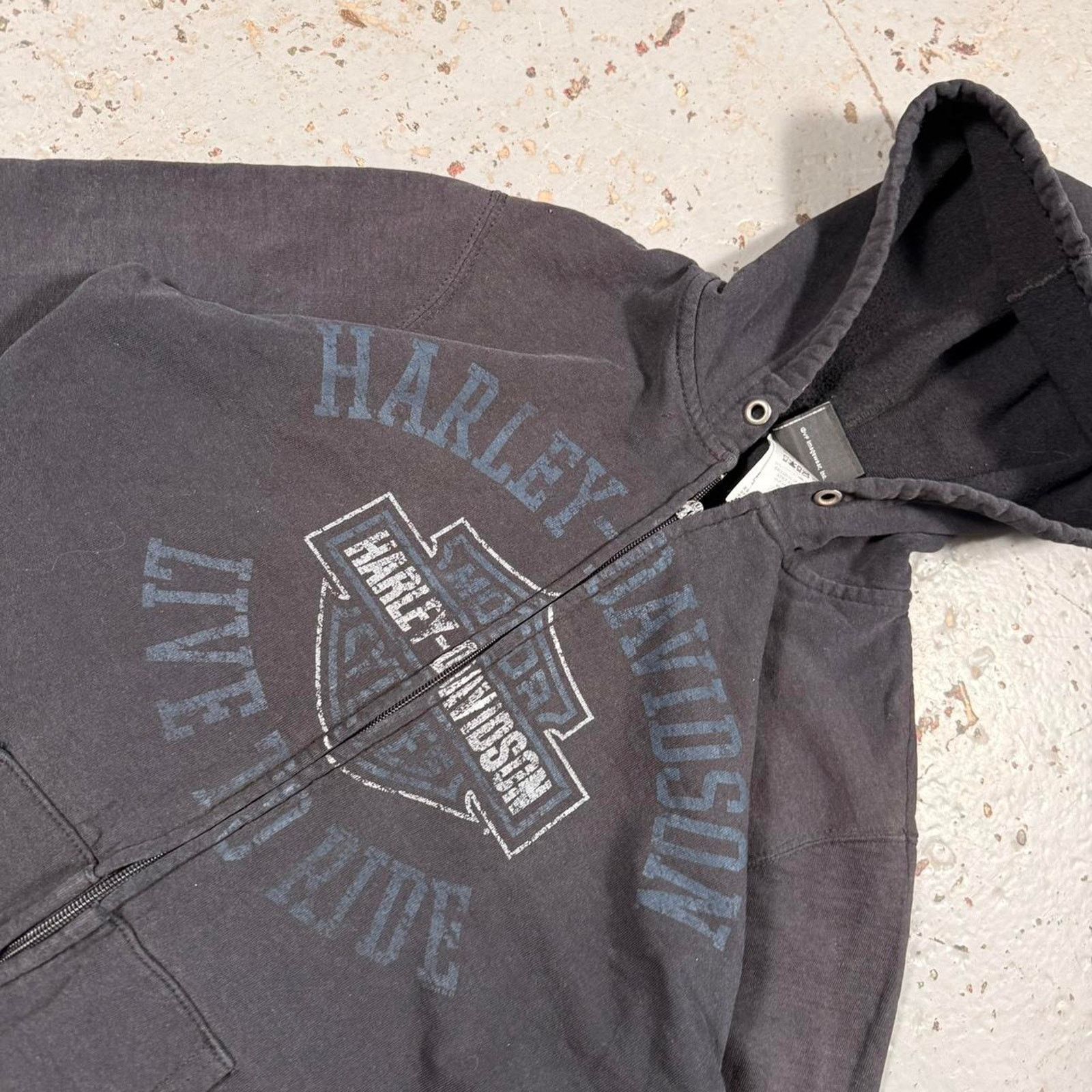 Harley Davidson Black thrashed harley davidson Zipup Hoodie Size M / US 6-8 / IT 42-44 - 2 Thumbnail
