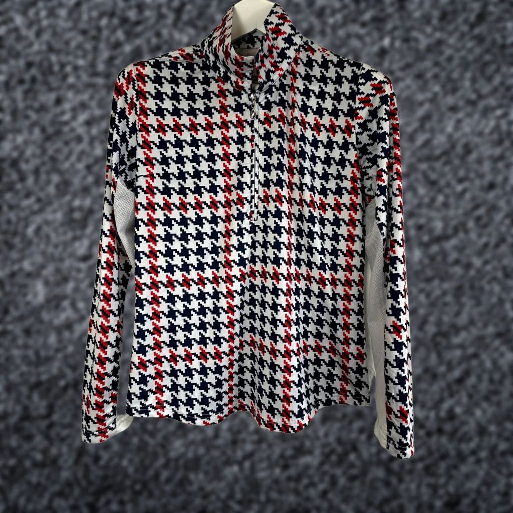 Vintage Sansoleil Womens Shirt Medium Houndstooth 1/4 Zip Long Sleeve Stretch UPF 50 Activewear Golf Size M / US 6-8 / IT 42-44 - 1 Thumbnail