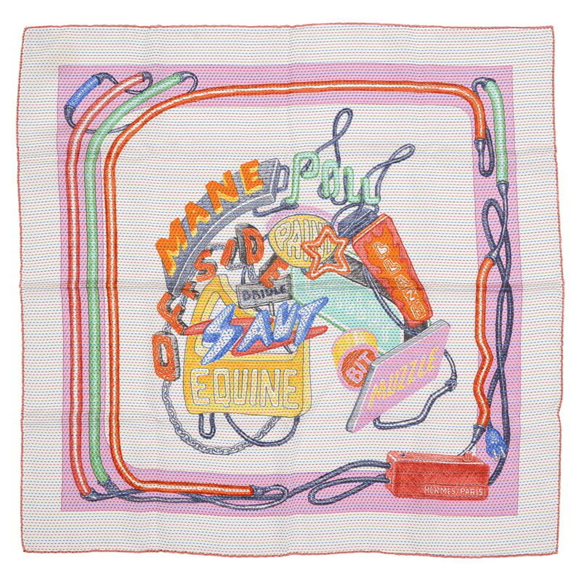 image of Hermes Carre 70 Scarf Chevroscope Neon Pointier White Rose Vert, Women's