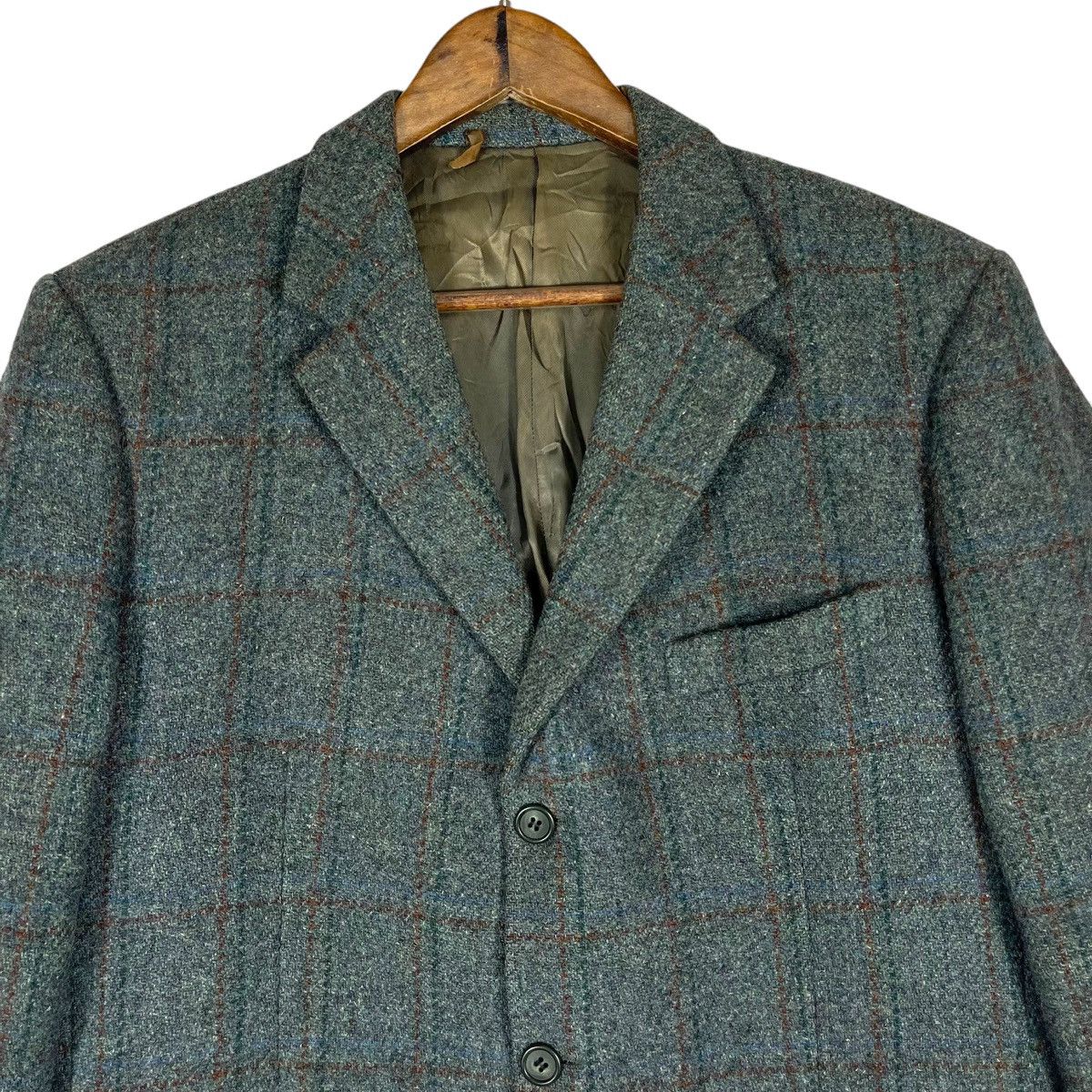 Harris Tweed Vintage 80s Harris Tweed Atelier Torino Blue Grey Plaid Wool Size 52R - 5 Thumbnail