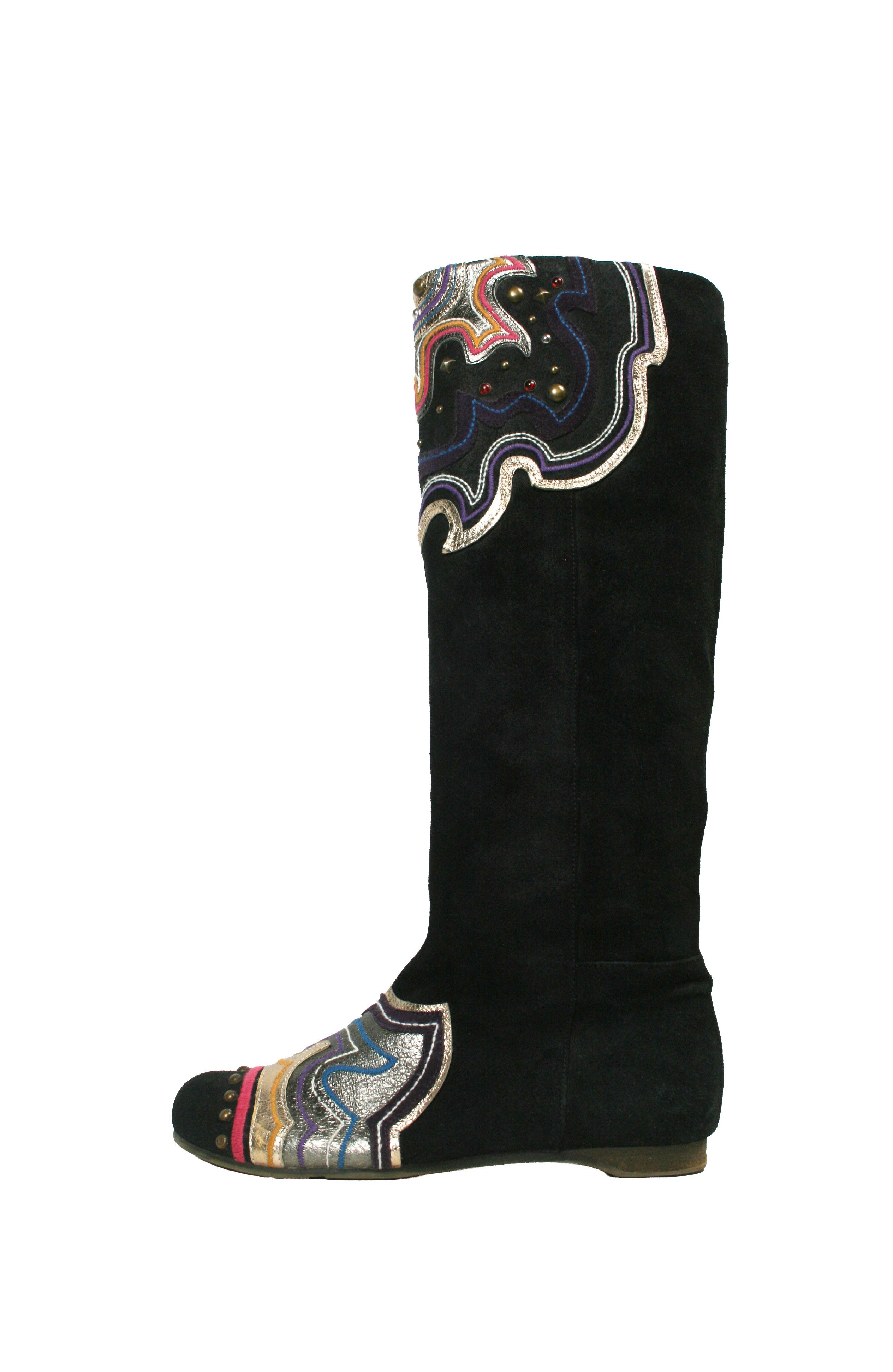 Miss Sixty 00S Rockstuds Y2K Moto Knee High Suede Boots Vintage Size US 7 / IT 37 - 1 Thumbnail