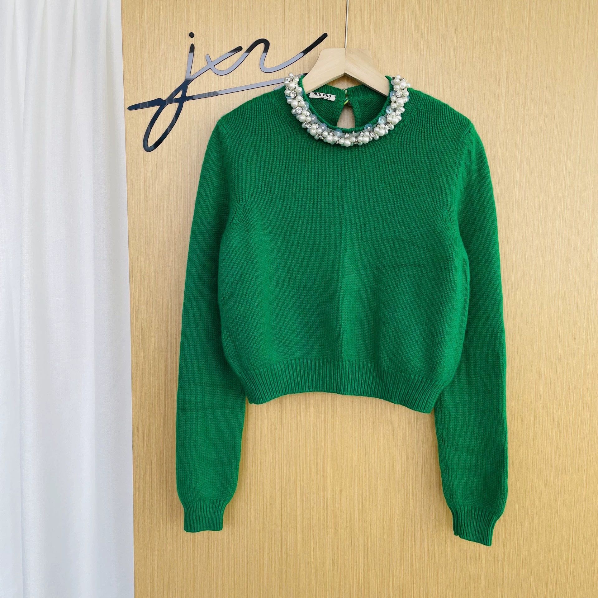 Miu Miu MIU MIU 99 new cashmere pearl gem green women's sweater 38 Size XS / US 0-2 / IT 36-38 - 1 Thumbnail